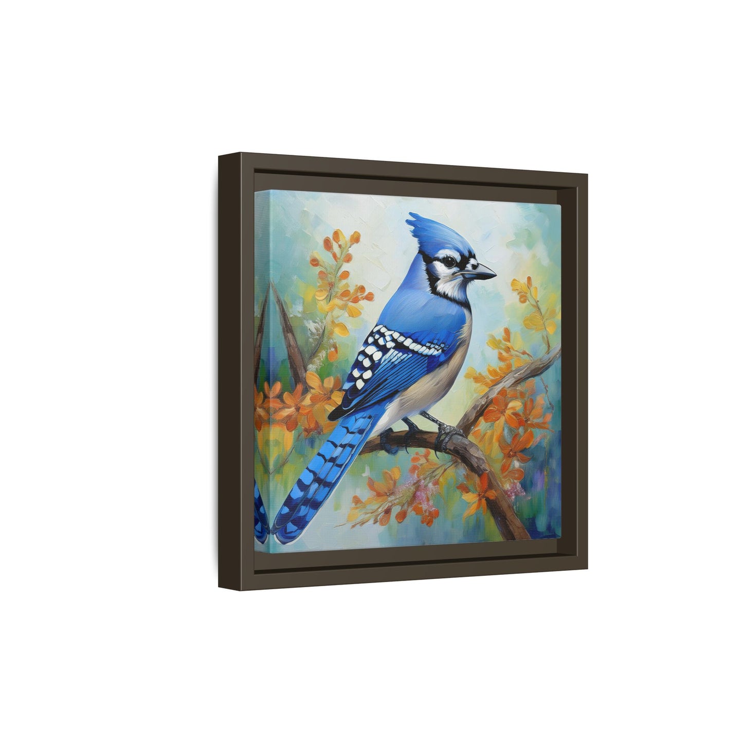 Blue Jay Bird Oil Painting Framed Canvas for Bird Lovers Home Decor, Indoor Wall Art, Wall Print, Bird Art, Living Room Wall Art