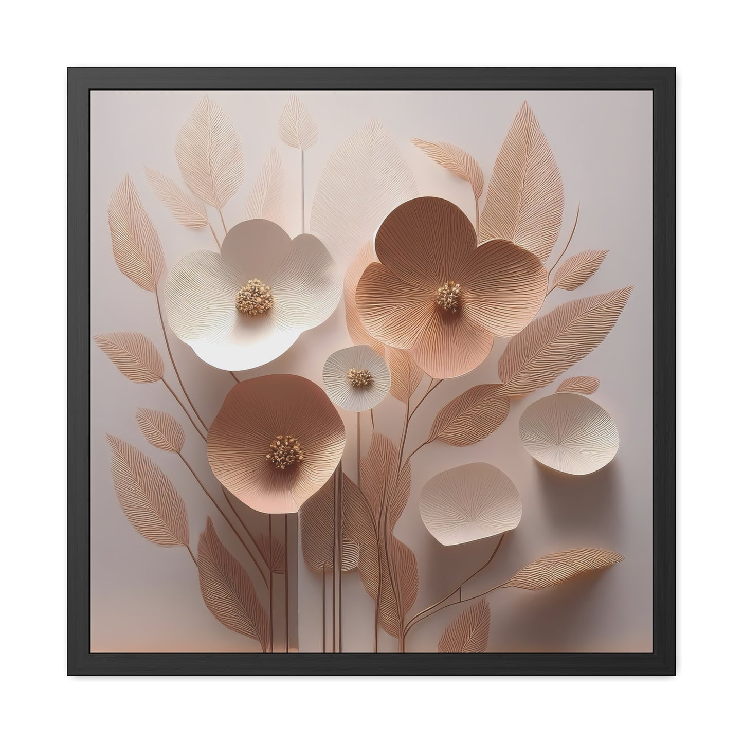 Minimalist Floral Square Framed Print - Peach Poppies