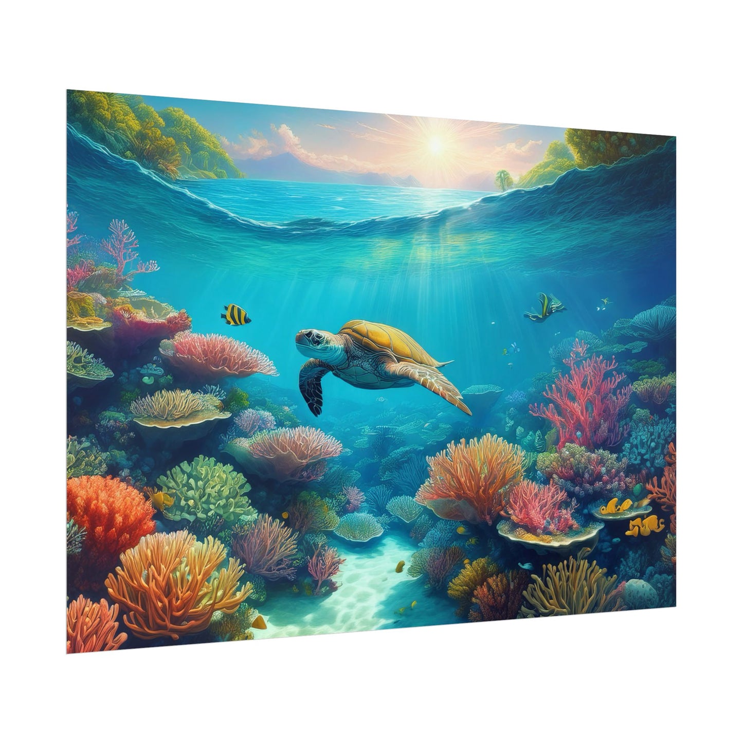 Turtle in the Great Barrier Reef Australia Coastal Print | Style 1 | Wall Art | Wall Print