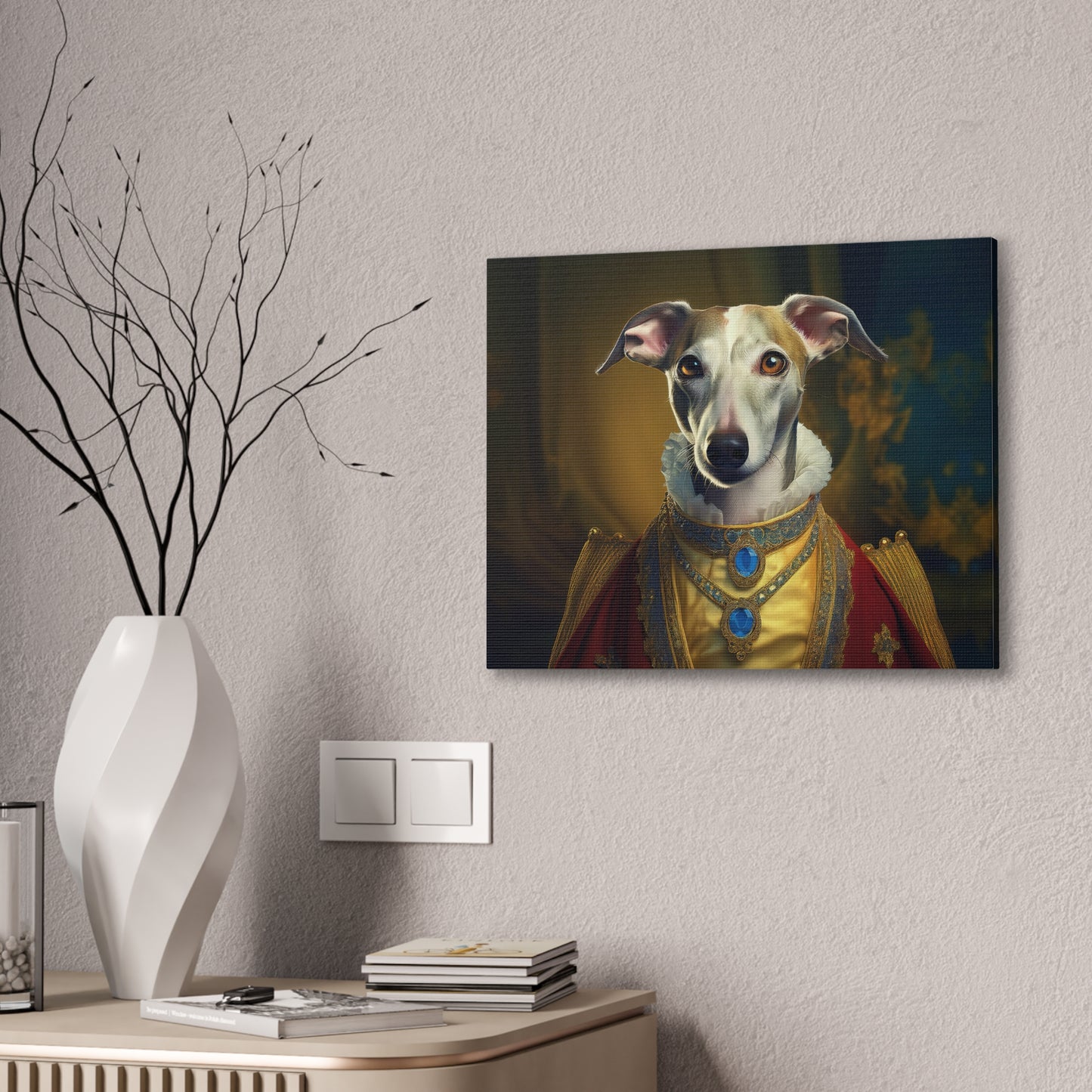 Whippet Pet Portrait Renaissance Print - Canvas, wall art, wall print, dog portrait, dog art
