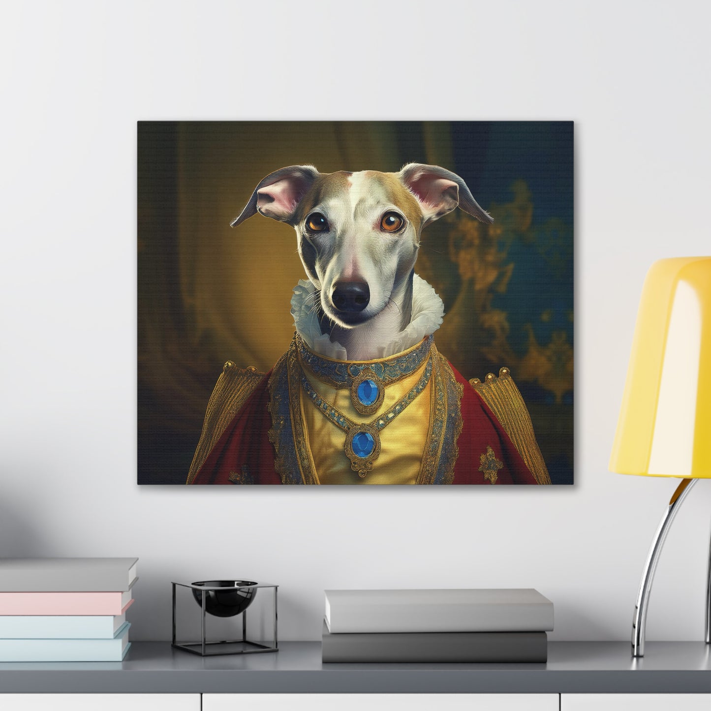 Whippet Pet Portrait Renaissance Print - Canvas, wall art, wall print, dog portrait, dog art
