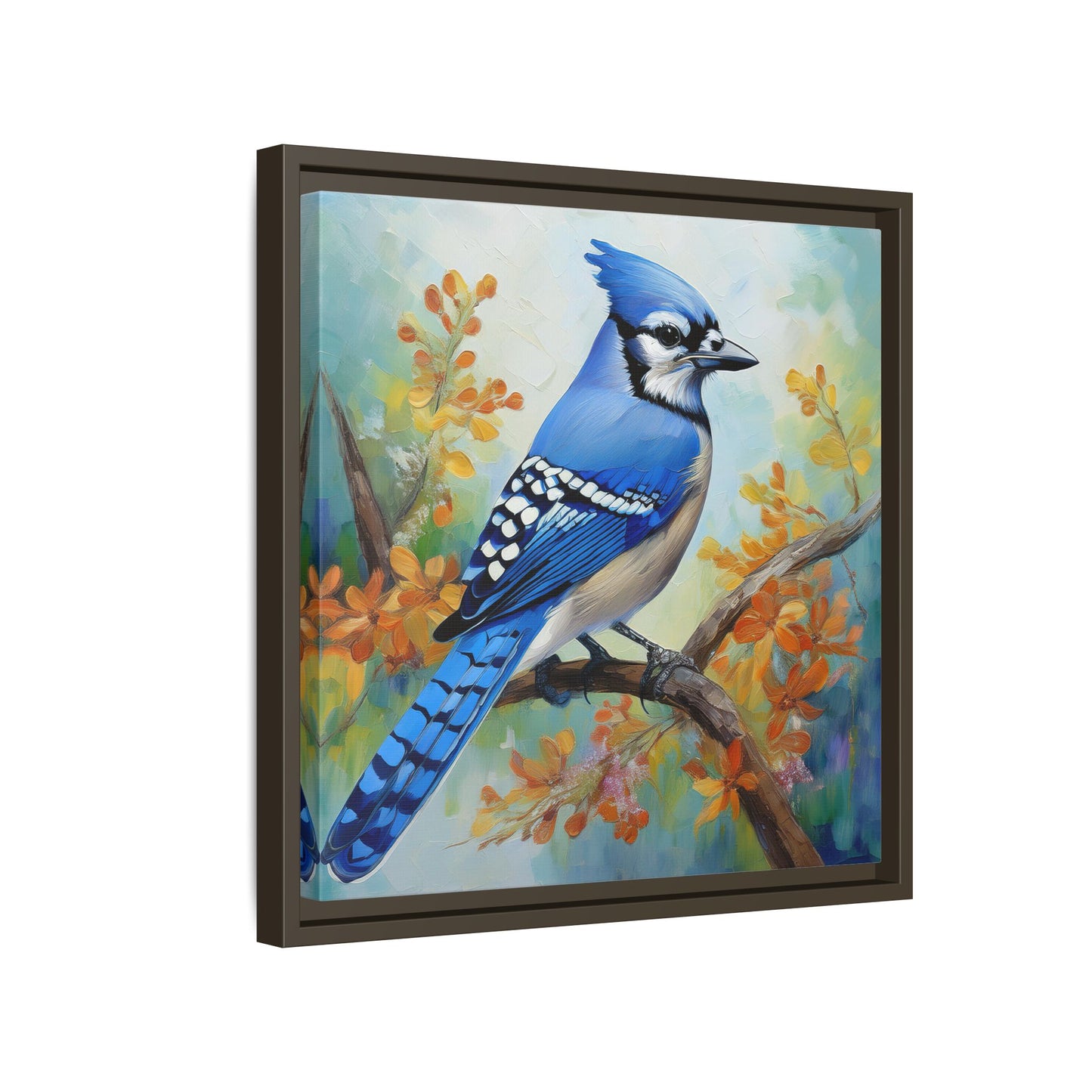 Blue Jay Bird Oil Painting Framed Canvas for Bird Lovers Home Decor, Indoor Wall Art, Wall Print, Bird Art, Living Room Wall Art
