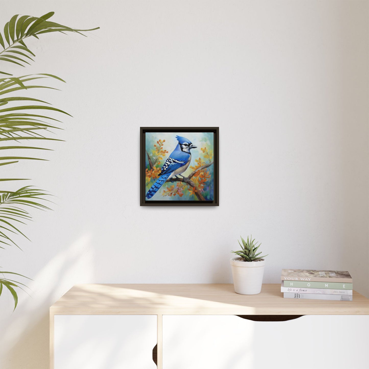 Blue Jay Bird Oil Painting Framed Canvas for Bird Lovers Home Decor, Indoor Wall Art, Wall Print, Bird Art, Living Room Wall Art