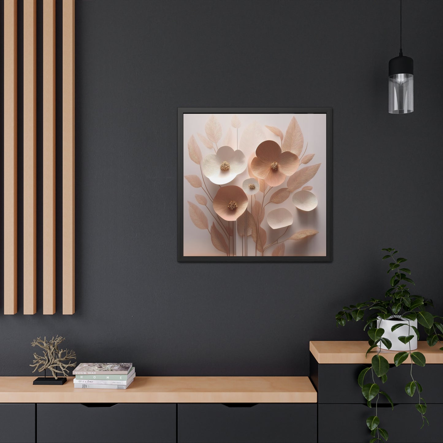 Minimalist Floral Square Framed Print - Peach Poppies