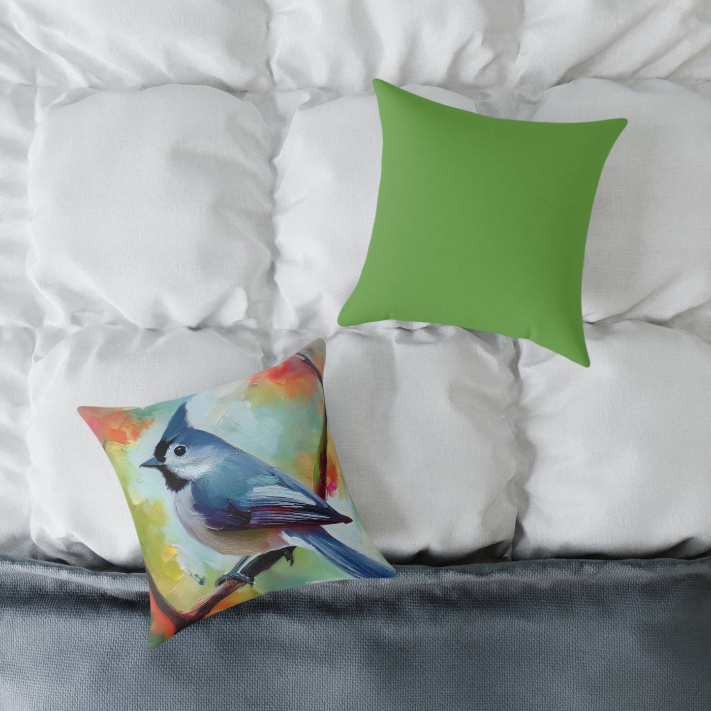 Grey Tufted Titmouse Vibrant Bird Art Throw Pillow, Nature Decor Cushion, Cozy Home Accent, Ideal Gift for Bird Lovers, Living Room or Bedroom Decoration