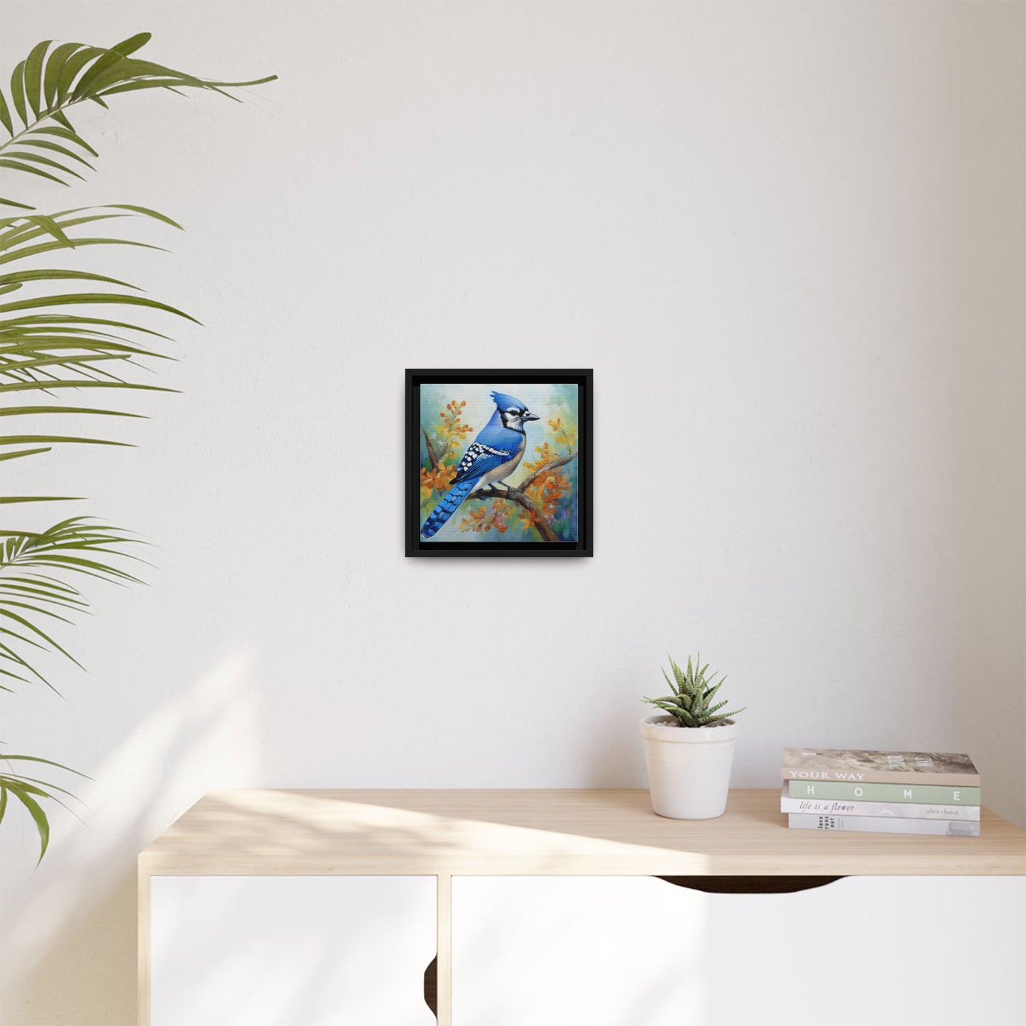 Blue Jay Bird Oil Painting Framed Canvas for Bird Lovers Home Decor, Indoor Wall Art, Wall Print, Bird Art, Living Room Wall Art