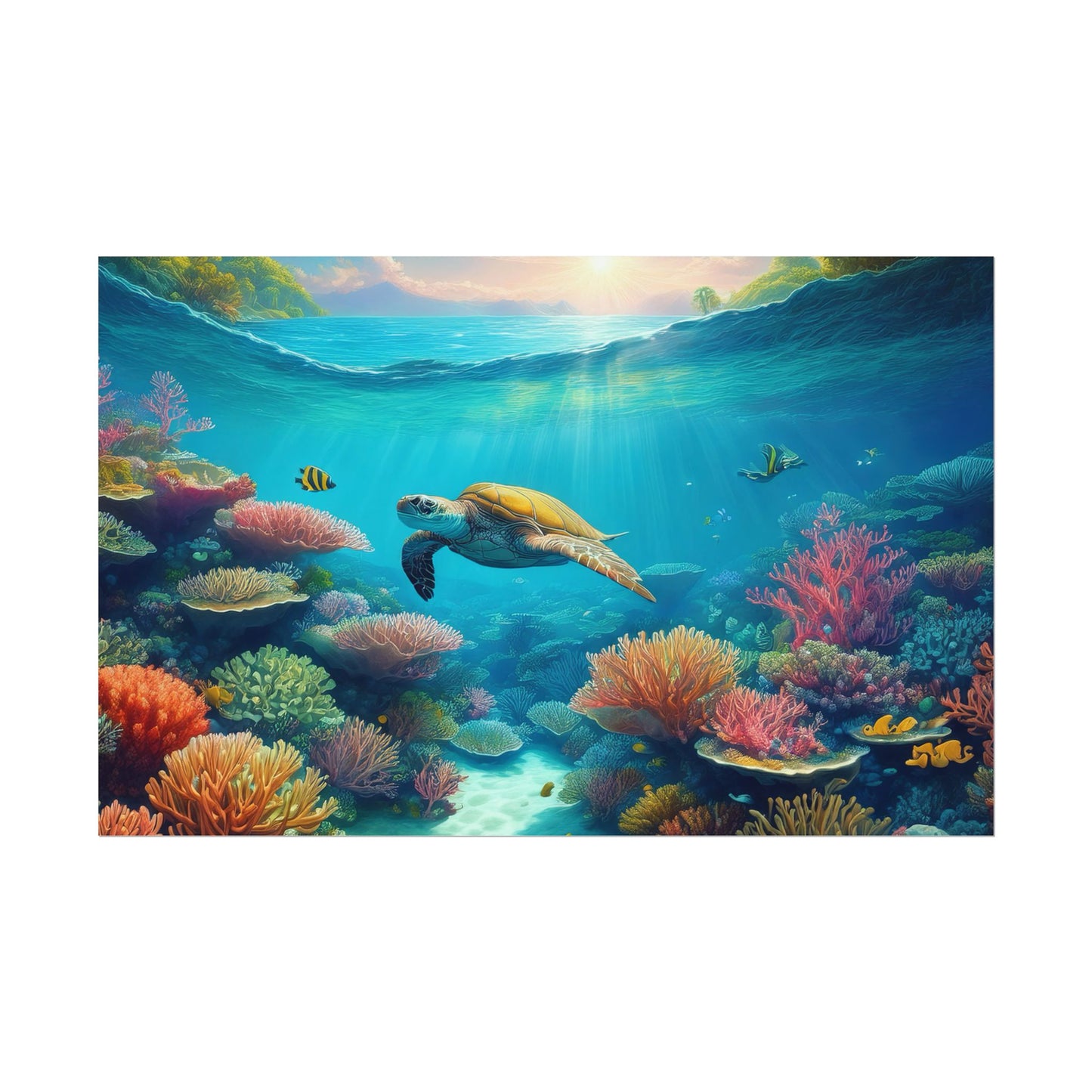 Turtle in the Great Barrier Reef Australia Coastal Print | Style 1 | Wall Art | Wall Print