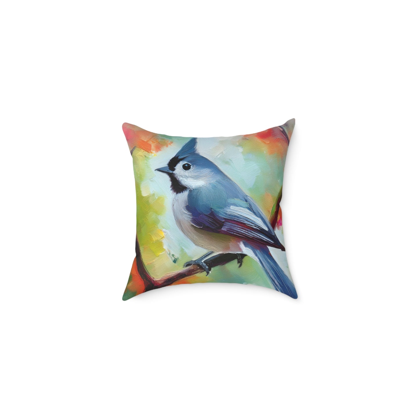 Grey Tufted Titmouse Vibrant Bird Art Throw Pillow, Nature Decor Cushion, Cozy Home Accent, Ideal Gift for Bird Lovers, Living Room or Bedroom Decoration