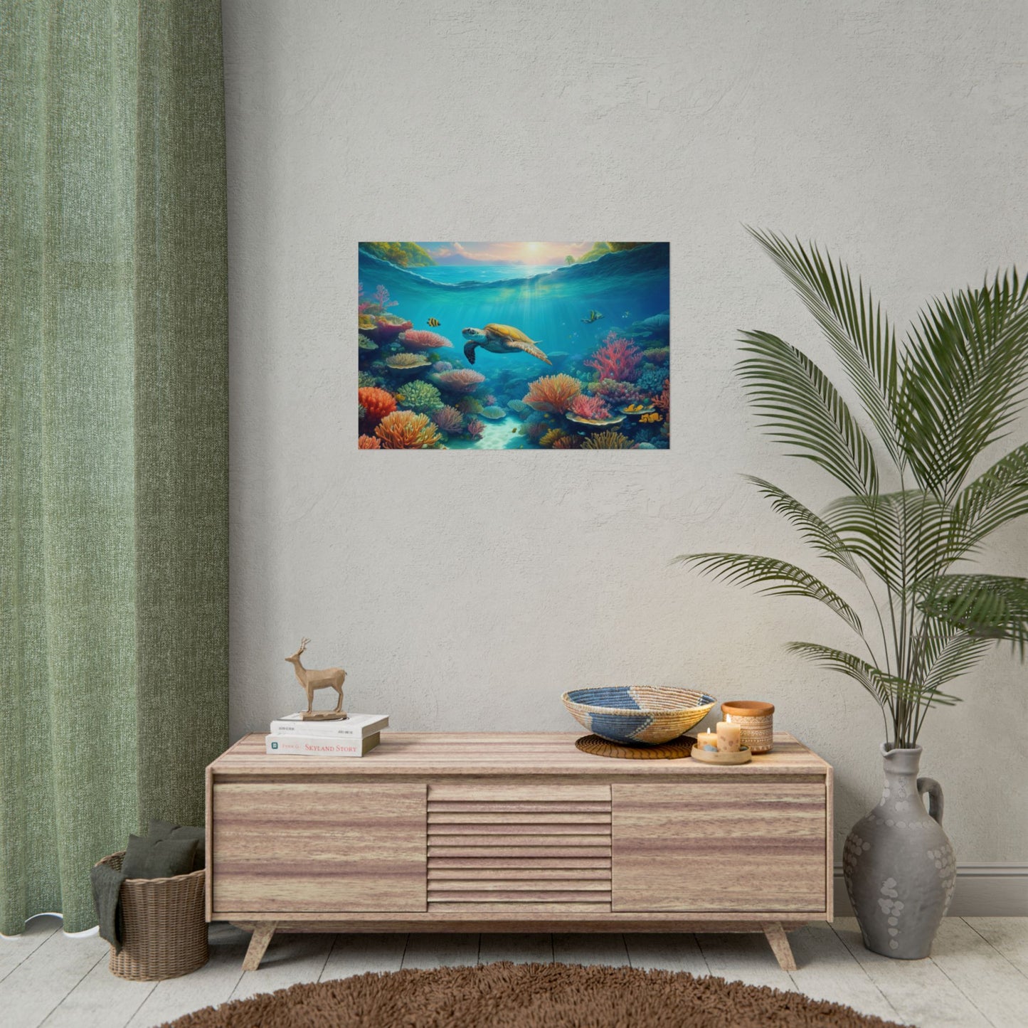Turtle in the Great Barrier Reef Australia Coastal Print | Style 1 | Wall Art | Wall Print