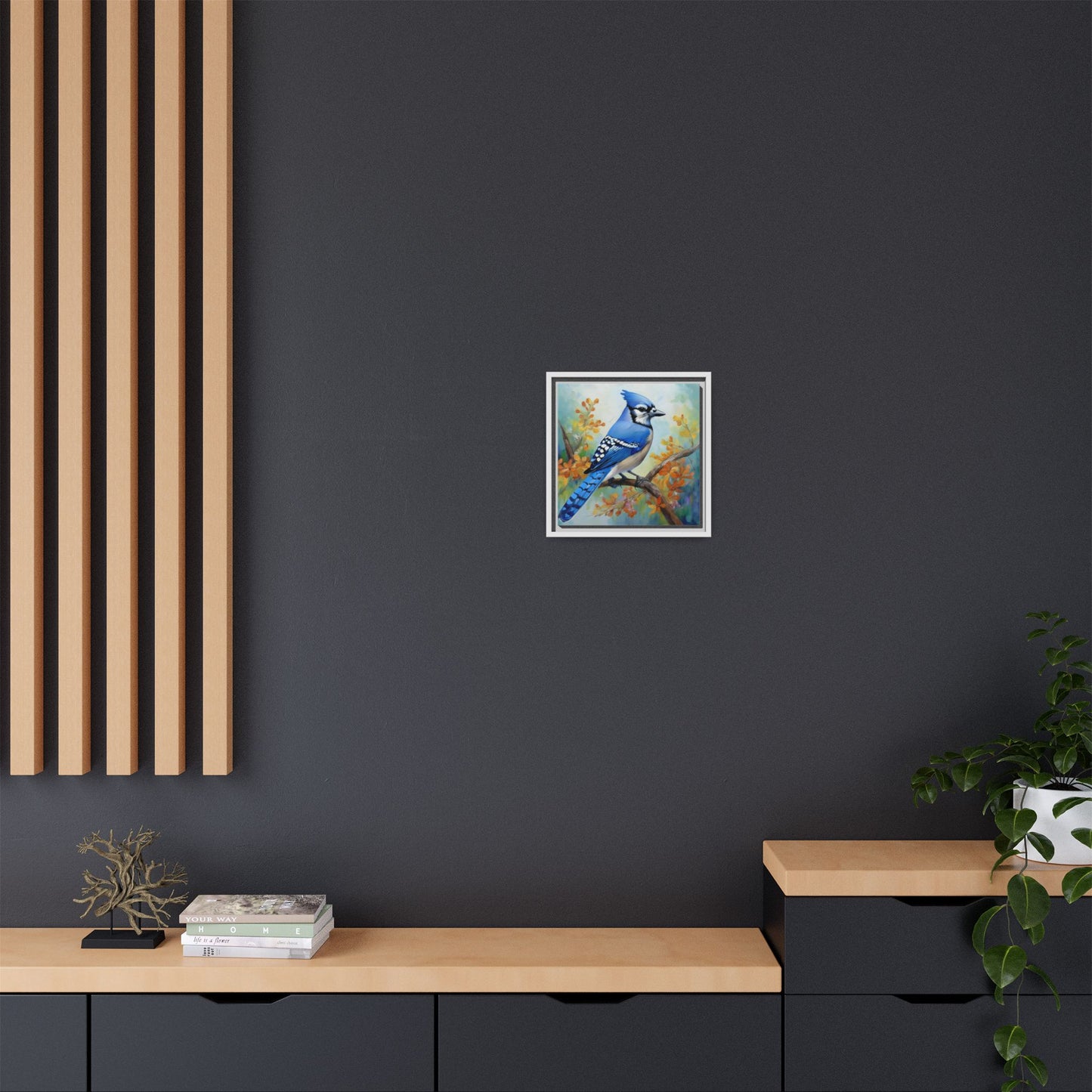 Blue Jay Bird Oil Painting Framed Canvas for Bird Lovers Home Decor, Indoor Wall Art, Wall Print, Bird Art, Living Room Wall Art