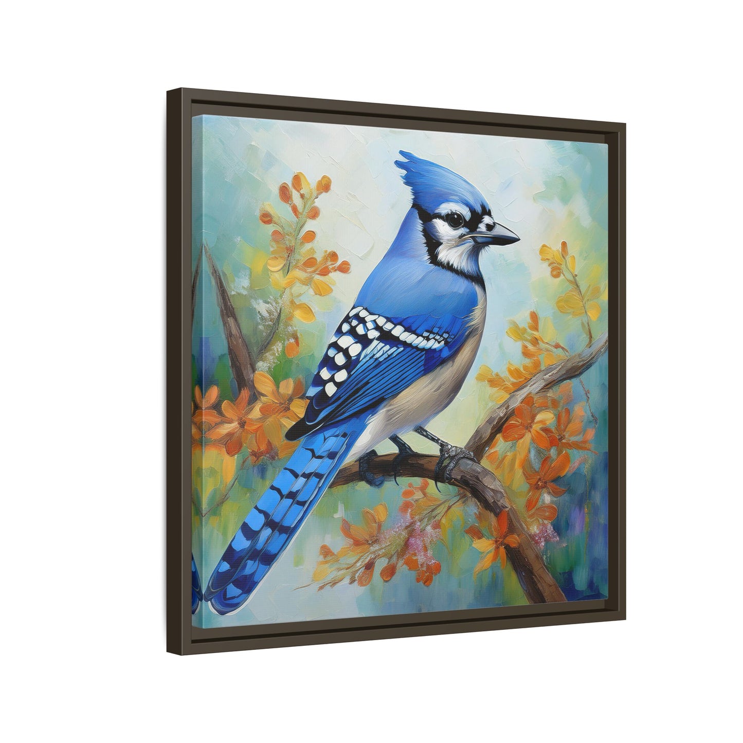 Blue Jay Bird Oil Painting Framed Canvas for Bird Lovers Home Decor, Indoor Wall Art, Wall Print, Bird Art, Living Room Wall Art