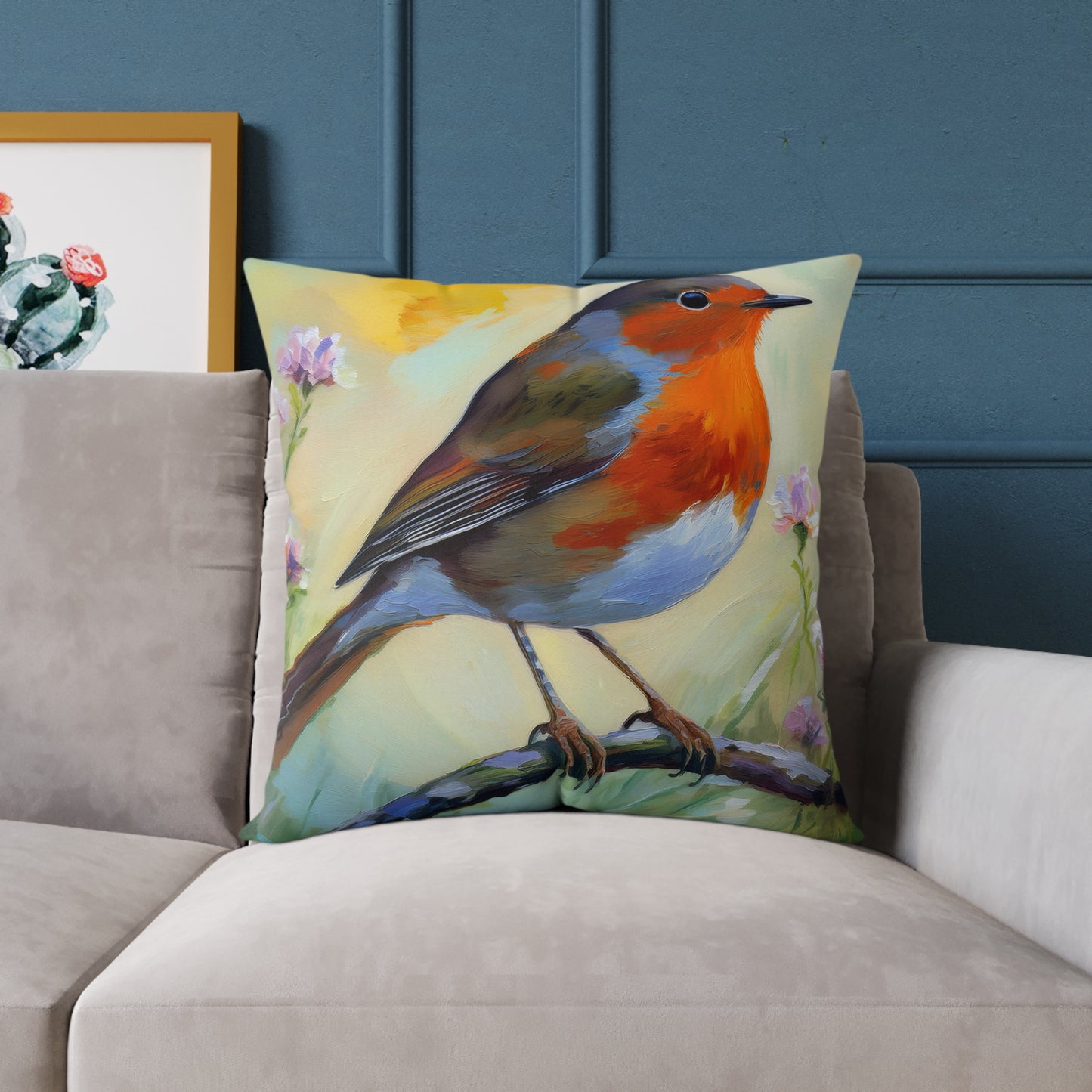 Vibrant American Robin Bird Throw Pillow, Nature Decor, Home Accent, Gift for Bird Lovers, Cozy Living Room Cushion