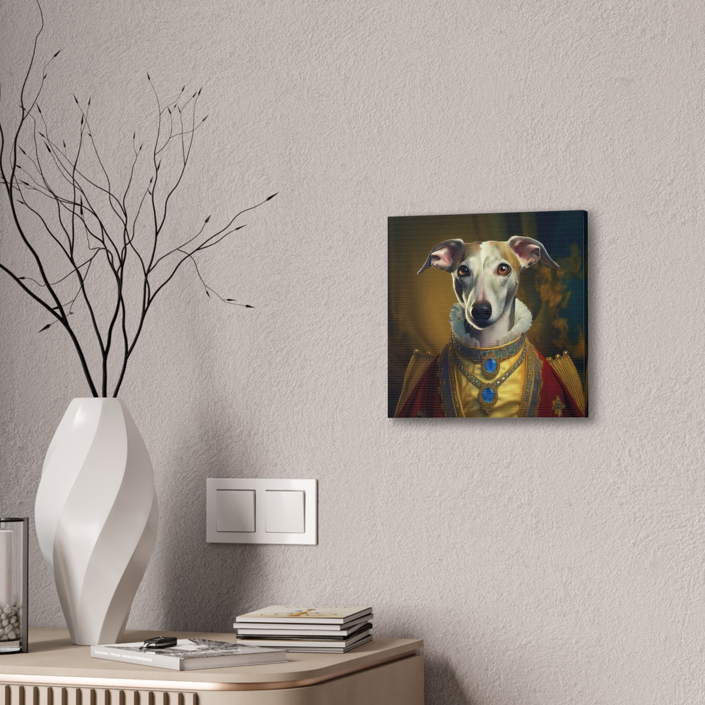 Whippet Pet Portrait Renaissance Print - Canvas, wall art, wall print, dog portrait, dog art