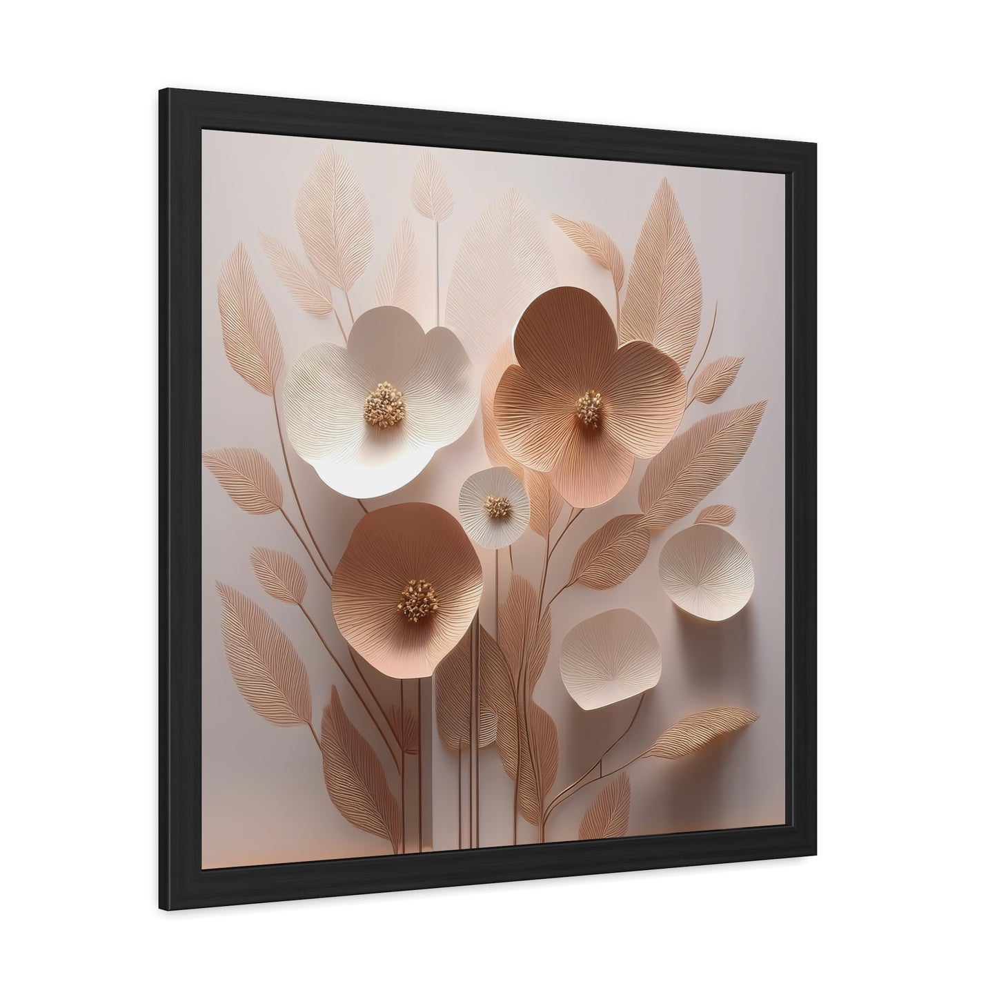 Minimalist Floral Square Framed Print - Peach Poppies
