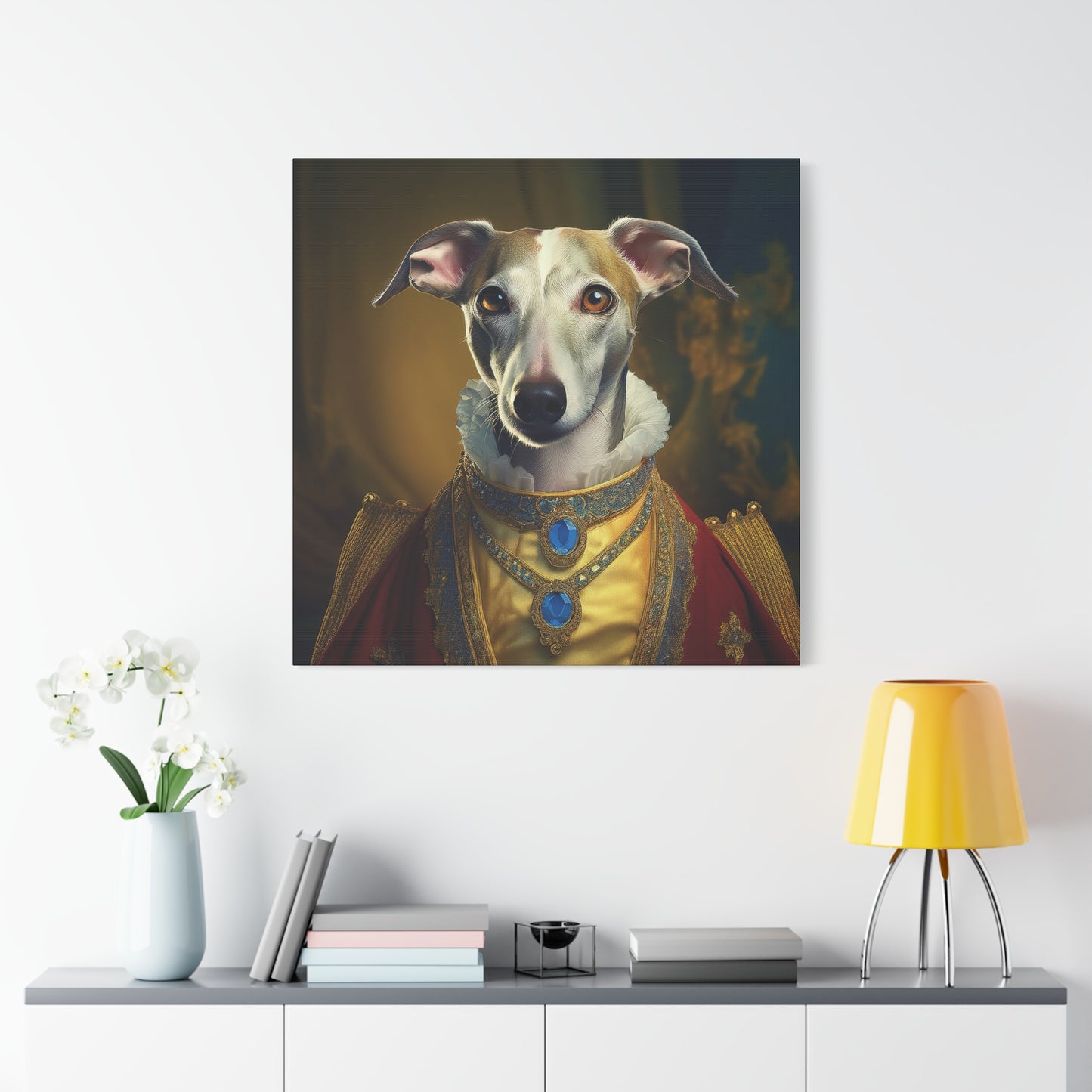 Whippet Renaissance Pet Portrait Print - Canvas, wall art, wall print, dog portrait, dog art