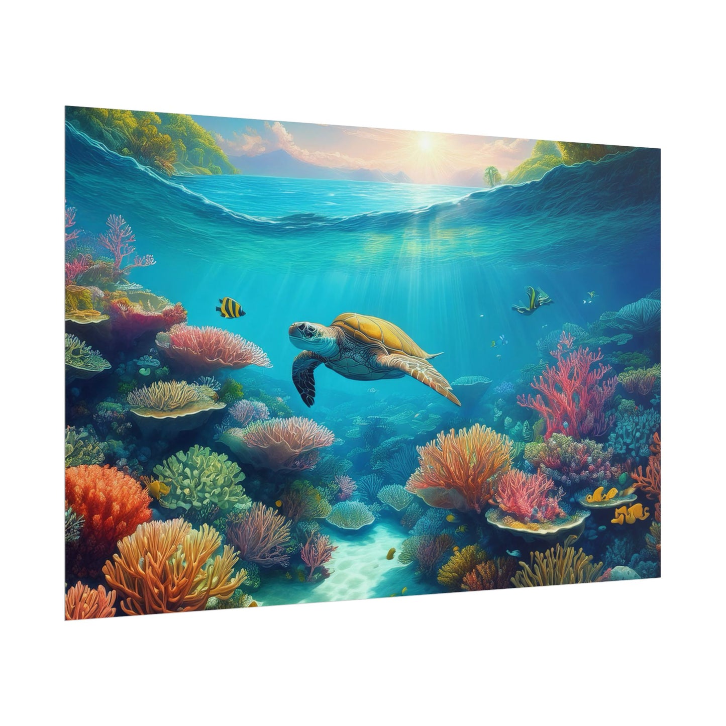 Turtle in the Great Barrier Reef Australia Coastal Print | Style 1 | Wall Art | Wall Print