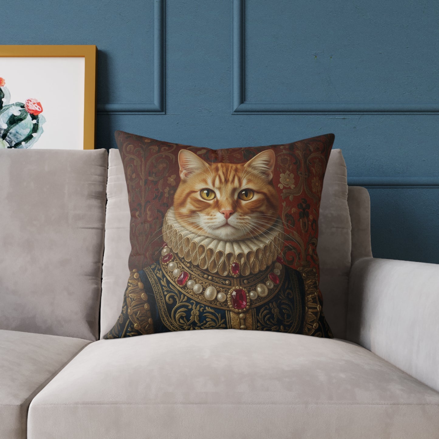 Ginger Renaissance Cat Portrait Pillow, Decorative Pillow, Pet Lover Gift, Home Decor, Cushion for Cat Lovers, Cat-Themed Gift
