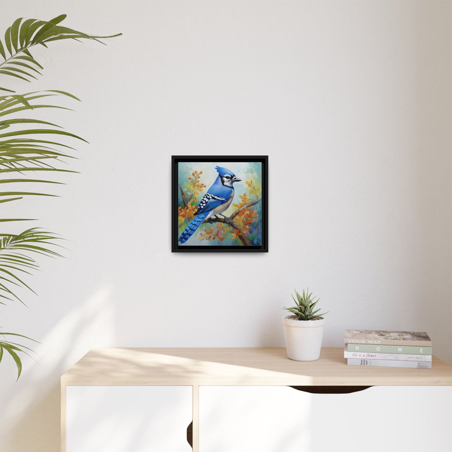 Blue Jay Bird Oil Painting Framed Canvas for Bird Lovers Home Decor, Indoor Wall Art, Wall Print, Bird Art, Living Room Wall Art