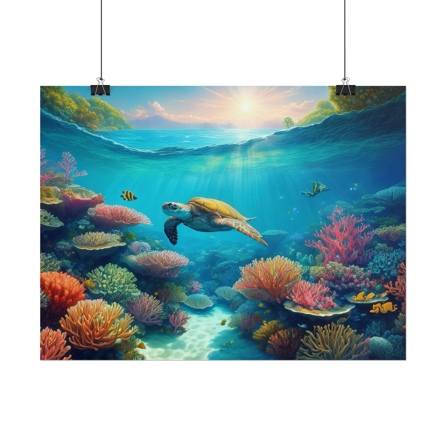 Turtle in the Great Barrier Reef Australia Coastal Print | Style 1 | Wall Art | Wall Print