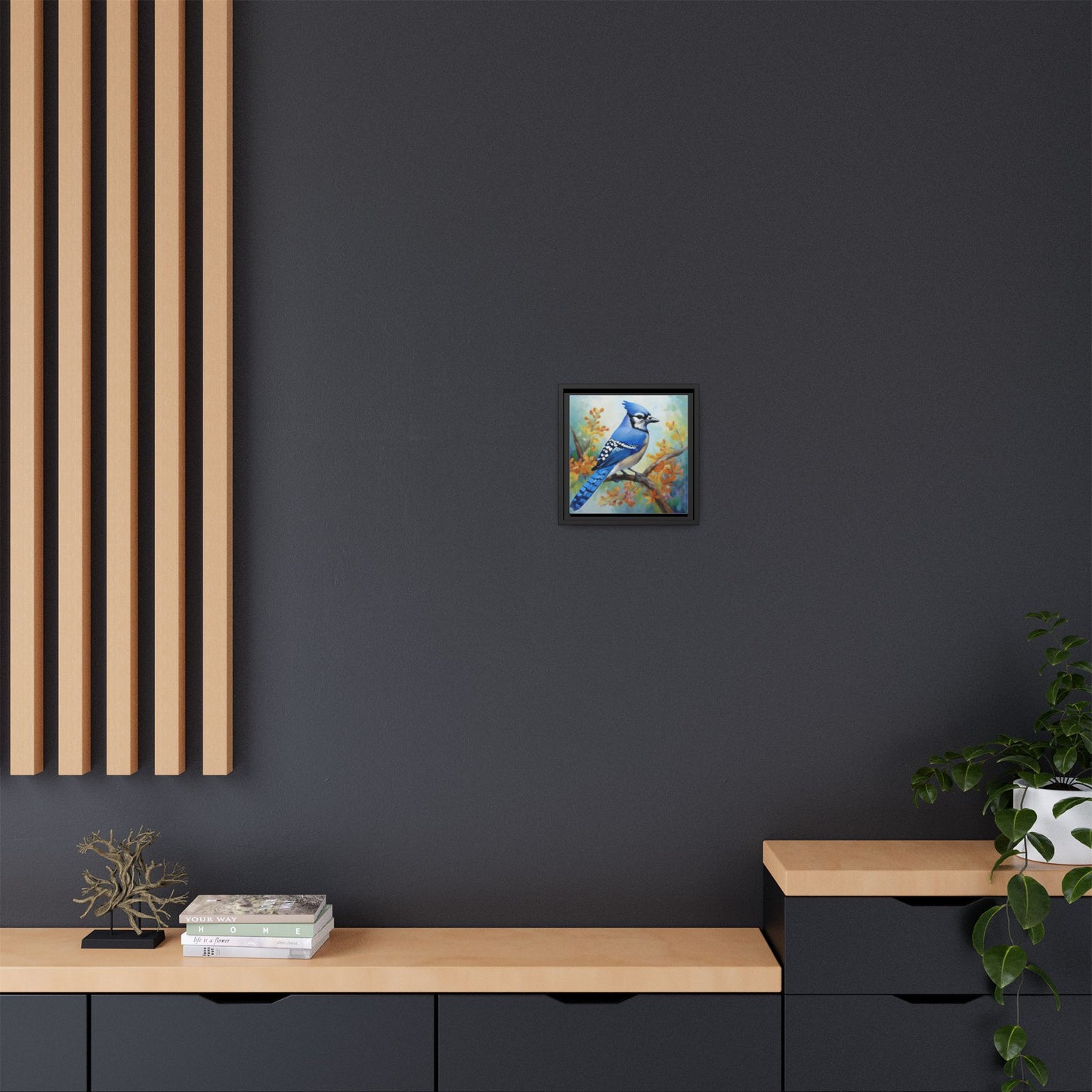 Blue Jay Bird Oil Painting Framed Canvas for Bird Lovers Home Decor, Indoor Wall Art, Wall Print, Bird Art, Living Room Wall Art