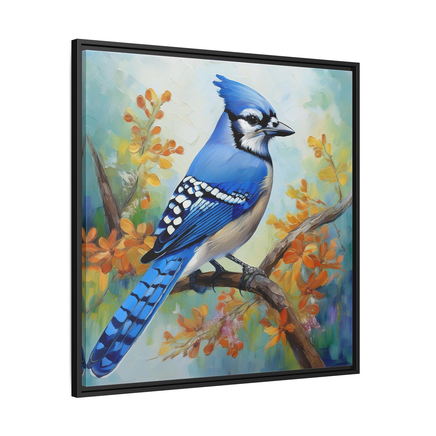 Blue Jay Bird Oil Painting Framed Canvas for Bird Lovers Home Decor, Indoor Wall Art, Wall Print, Bird Art, Living Room Wall Art