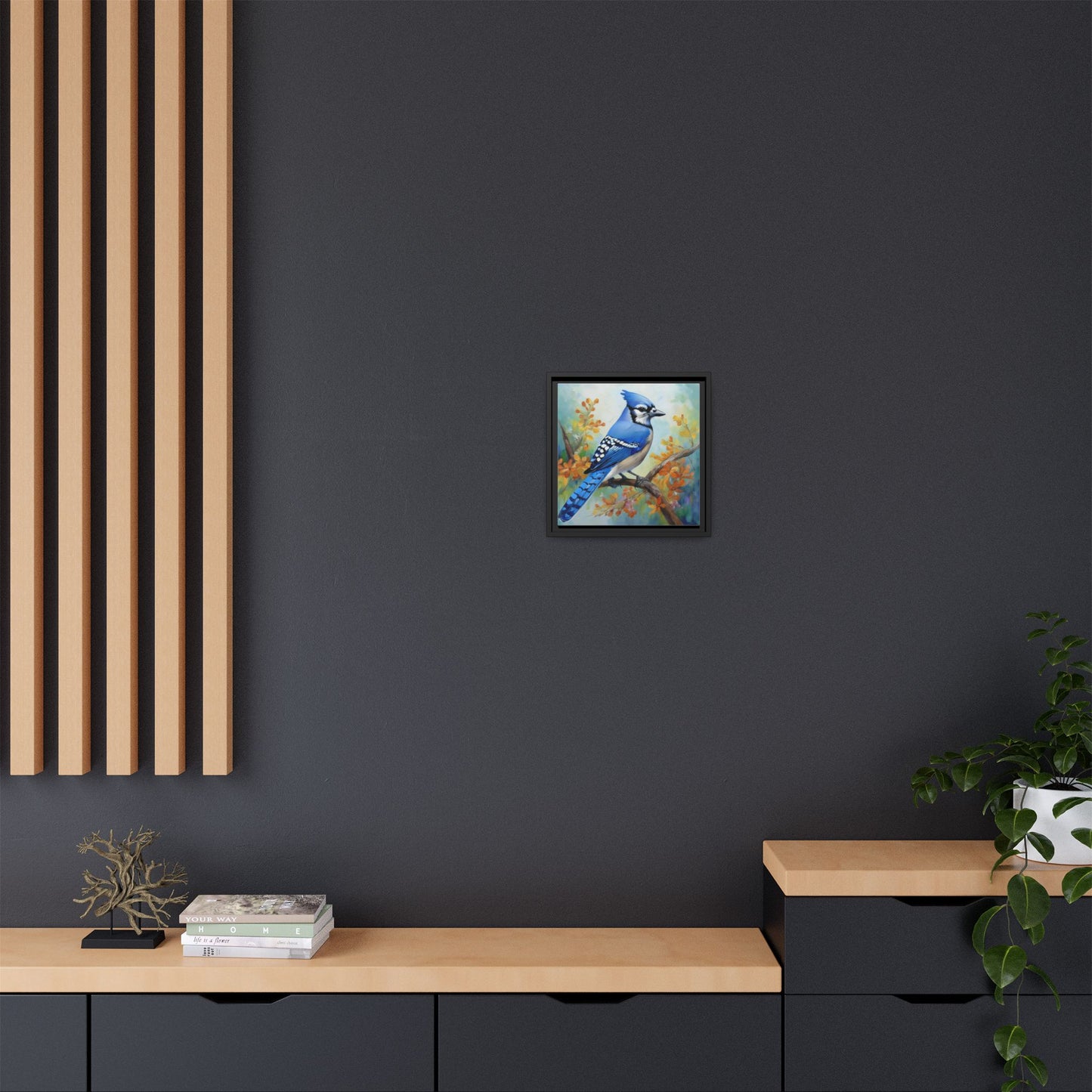 Blue Jay Bird Oil Painting Framed Canvas for Bird Lovers Home Decor, Indoor Wall Art, Wall Print, Bird Art, Living Room Wall Art