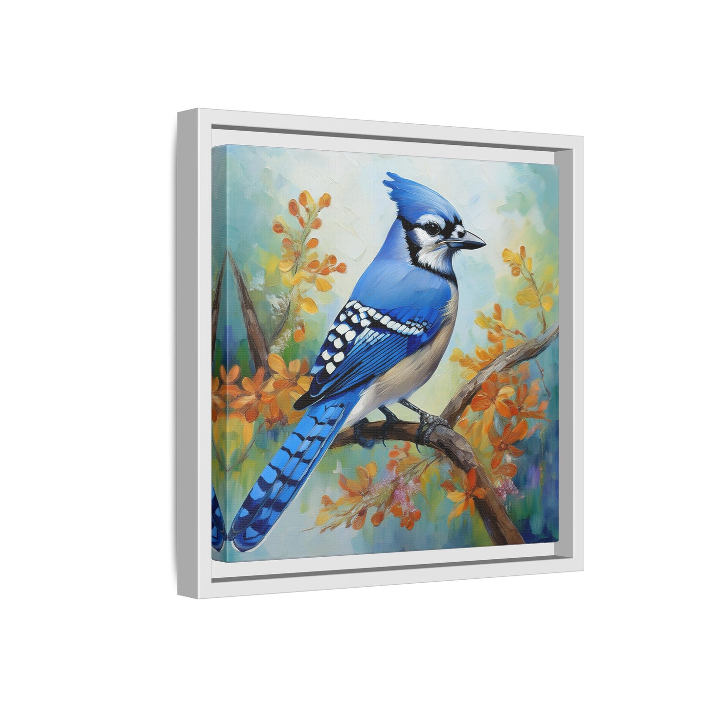 Blue Jay Bird Oil Painting Framed Canvas for Bird Lovers Home Decor, Indoor Wall Art, Wall Print, Bird Art, Living Room Wall Art