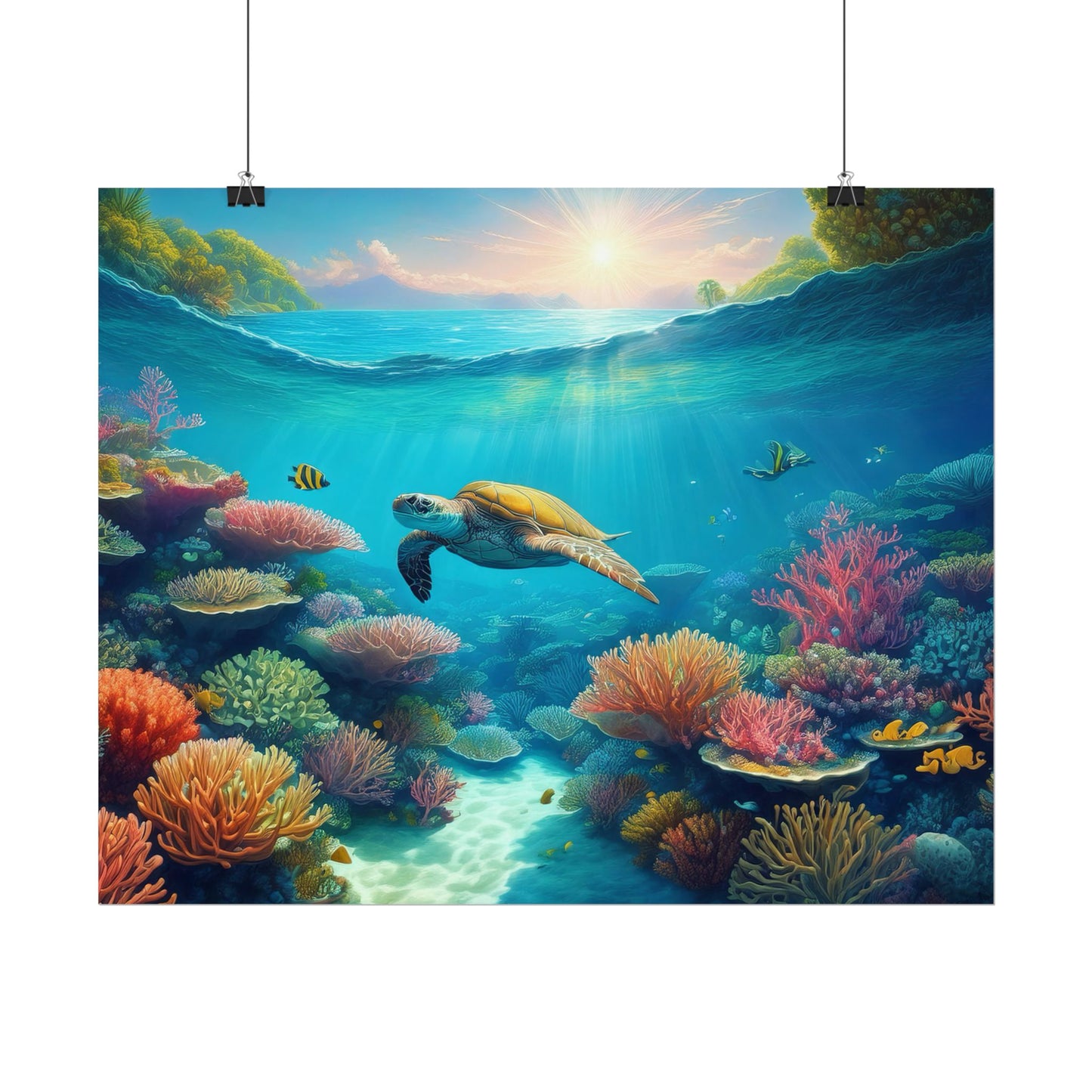 Turtle in the Great Barrier Reef Australia Coastal Print | Style 1 | Wall Art | Wall Print