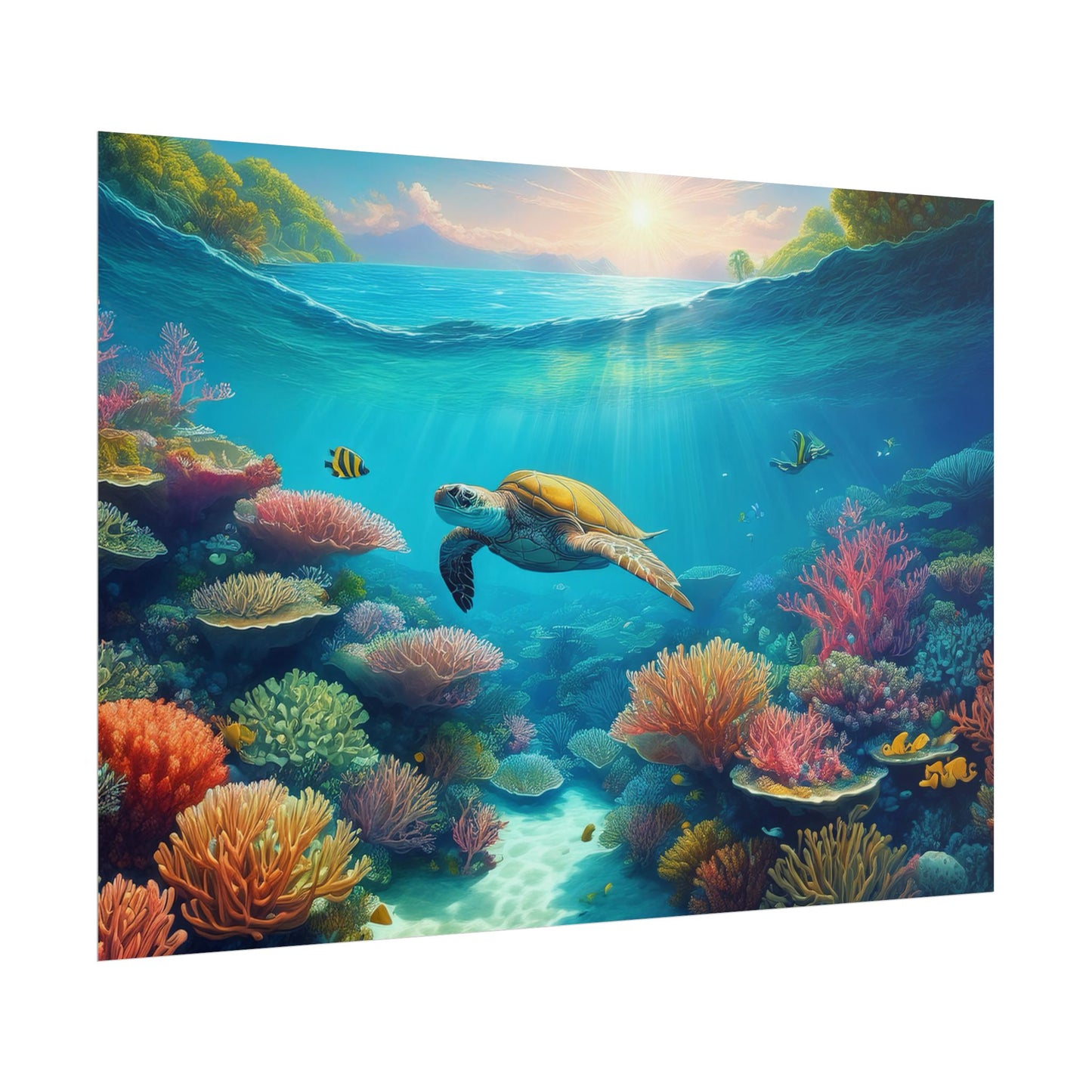 Turtle in the Great Barrier Reef Australia Coastal Print | Style 1 | Wall Art | Wall Print
