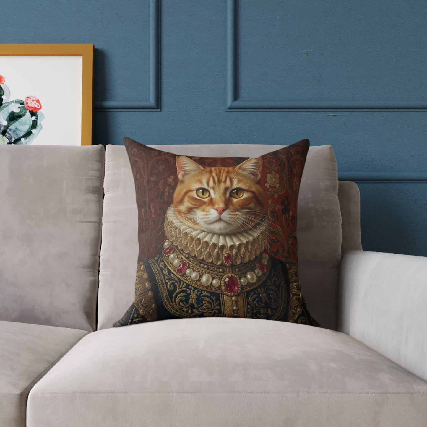 Ginger Renaissance Cat Portrait Pillow, Decorative Pillow, Pet Lover Gift, Home Decor, Cushion for Cat Lovers, Cat-Themed Gift