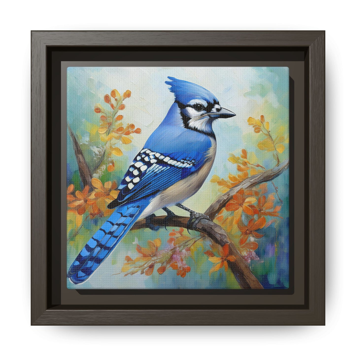 Blue Jay Bird Oil Painting Framed Canvas for Bird Lovers Home Decor, Indoor Wall Art, Wall Print, Bird Art, Living Room Wall Art