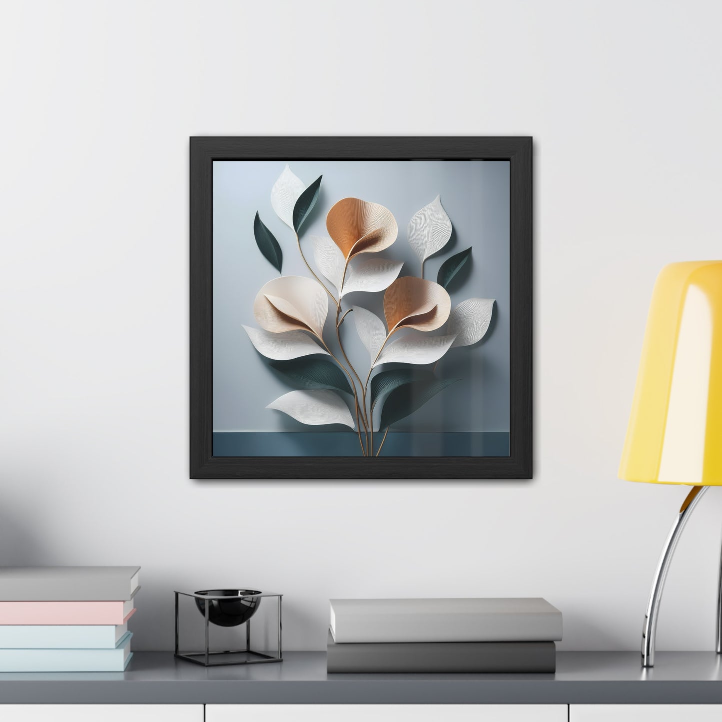 Minimalist Floral Square Framed Print - Blue