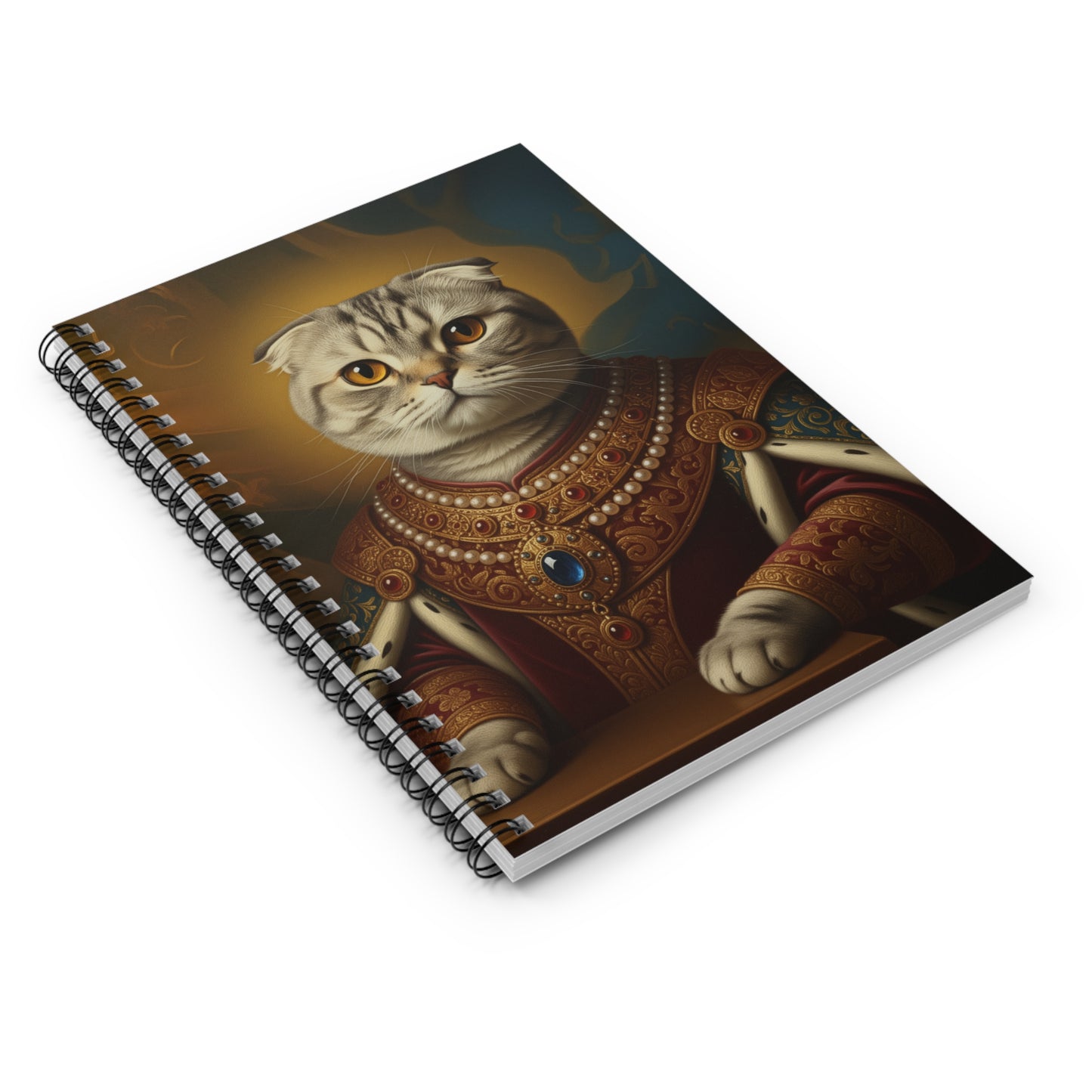 Scottish Fold Renaissance Pet Portrait Spiral Notebook, Journal for Cat Lovers, Feline Art Stationery, Kitty Gifts