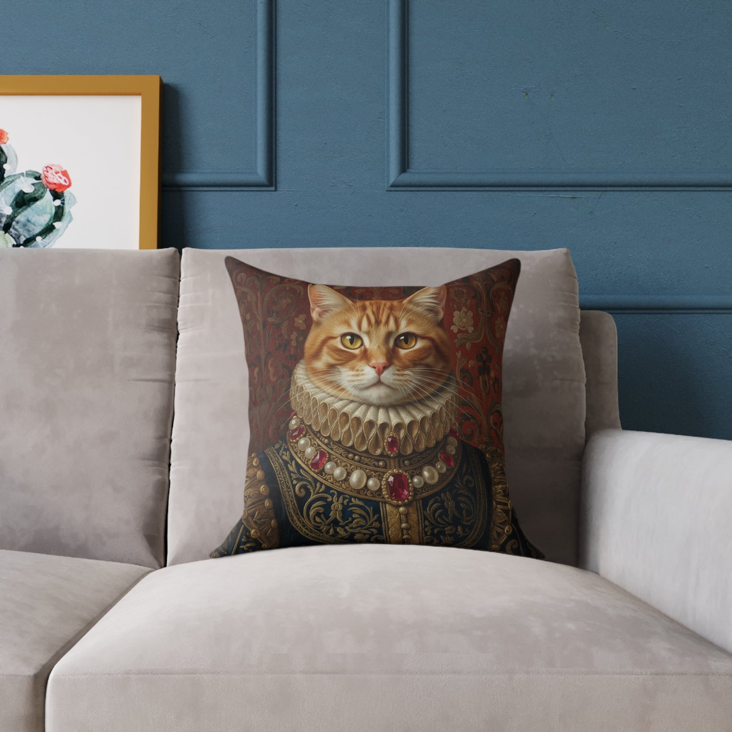 Ginger Renaissance Cat Portrait Pillow, Decorative Pillow, Pet Lover Gift, Home Decor, Cushion for Cat Lovers, Cat-Themed Gift