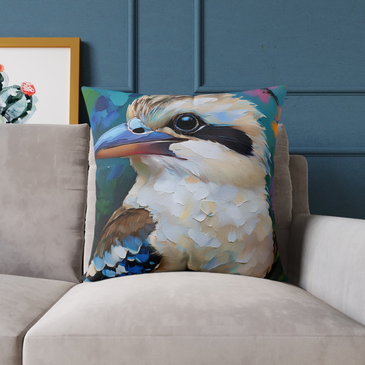 Vibrant Kookaburra Australian Bird Pillow, Decorative Throw Cushion, Bird Lover Gift, Boho Home Decor, Nature-Inspired Accent Pillow