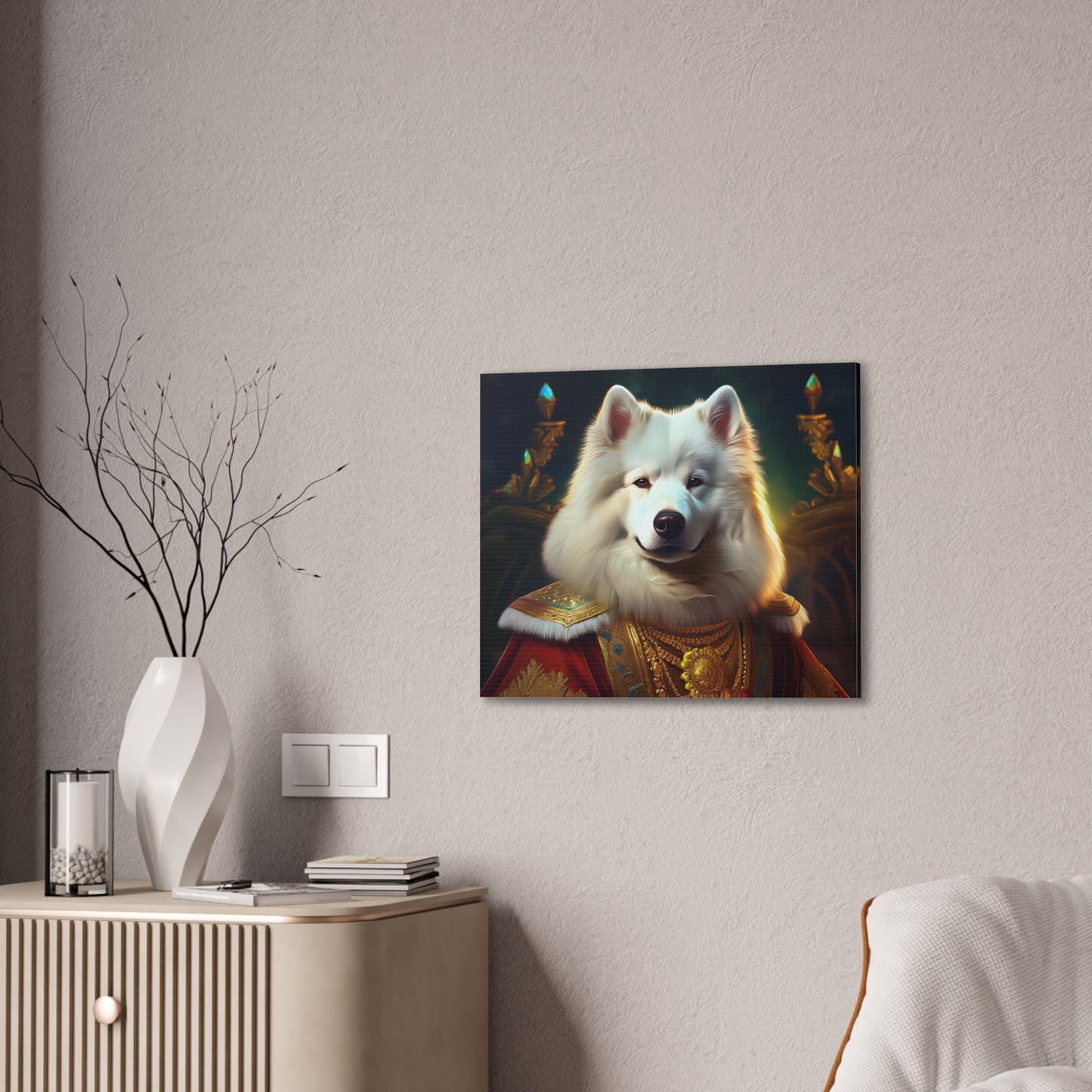 Regal Samoyed Canvas Art, Pet Wall Decor, Dog Portrait, Unique Home Decor, Animal Lover Gift, Noble Canine Wall Art
