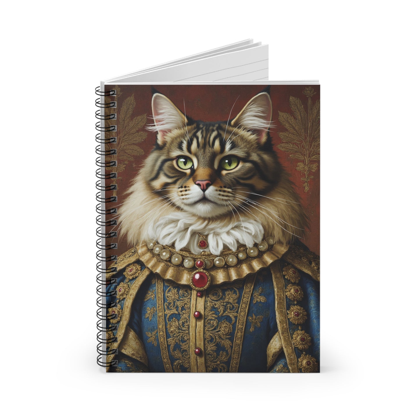 Regal Maine Coon Renaissance Portrait Cat Art Notebook - Perfect Gift for Cat Lovers, Journal, Sketchbook, Note-Taking, Home Office Decor