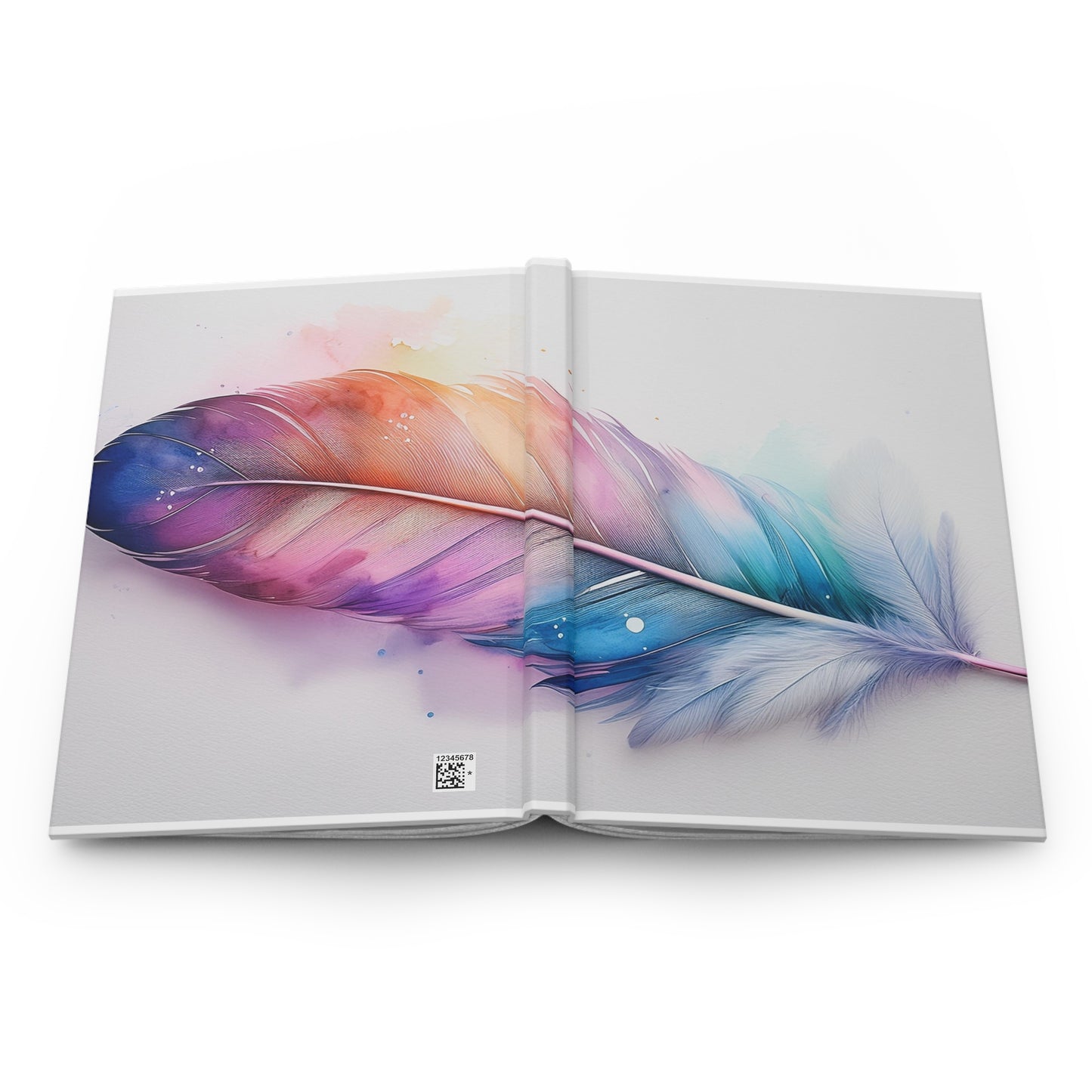 Watercolor Hardcover Rainbow Feather Journal (Style 3), Writing Notebook, Diary, Sketchbook, Gift for Writers, Stationery, Dream Journal