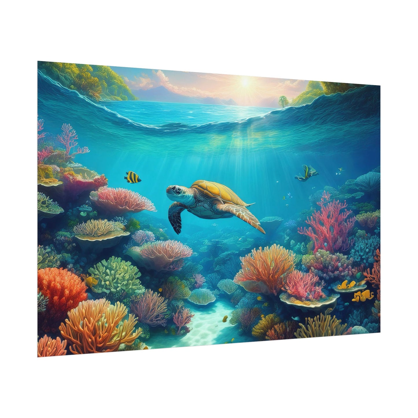 Turtle in the Great Barrier Reef Australia Coastal Print | Style 1 | Wall Art | Wall Print