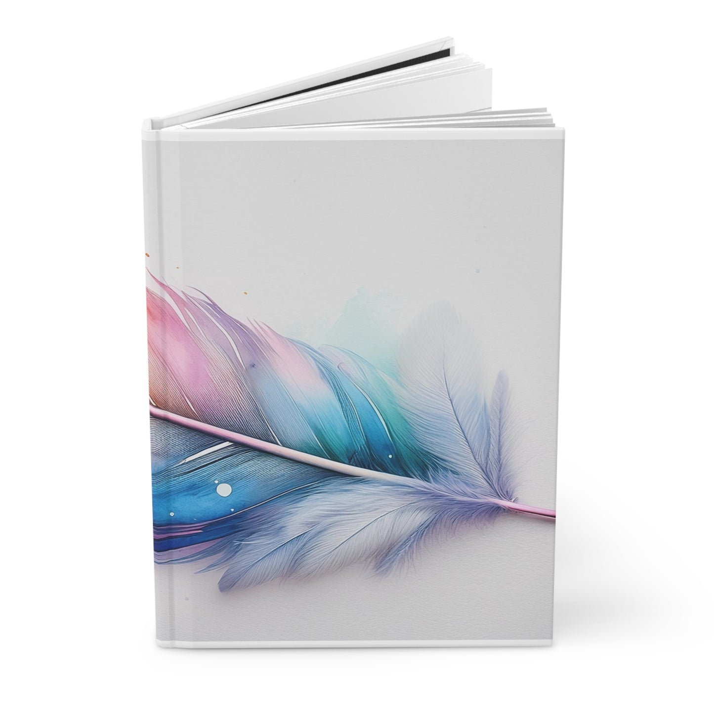 Watercolor Hardcover Rainbow Feather Journal (Style 3), Writing Notebook, Diary, Sketchbook, Gift for Writers, Stationery, Dream Journal