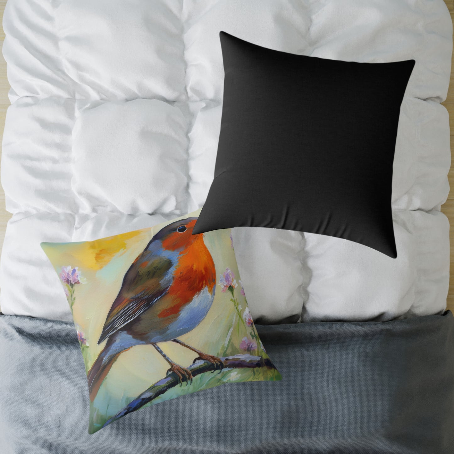 Vibrant American Robin Bird Throw Pillow, Nature Decor, Home Accent, Gift for Bird Lovers, Cozy Living Room Cushion