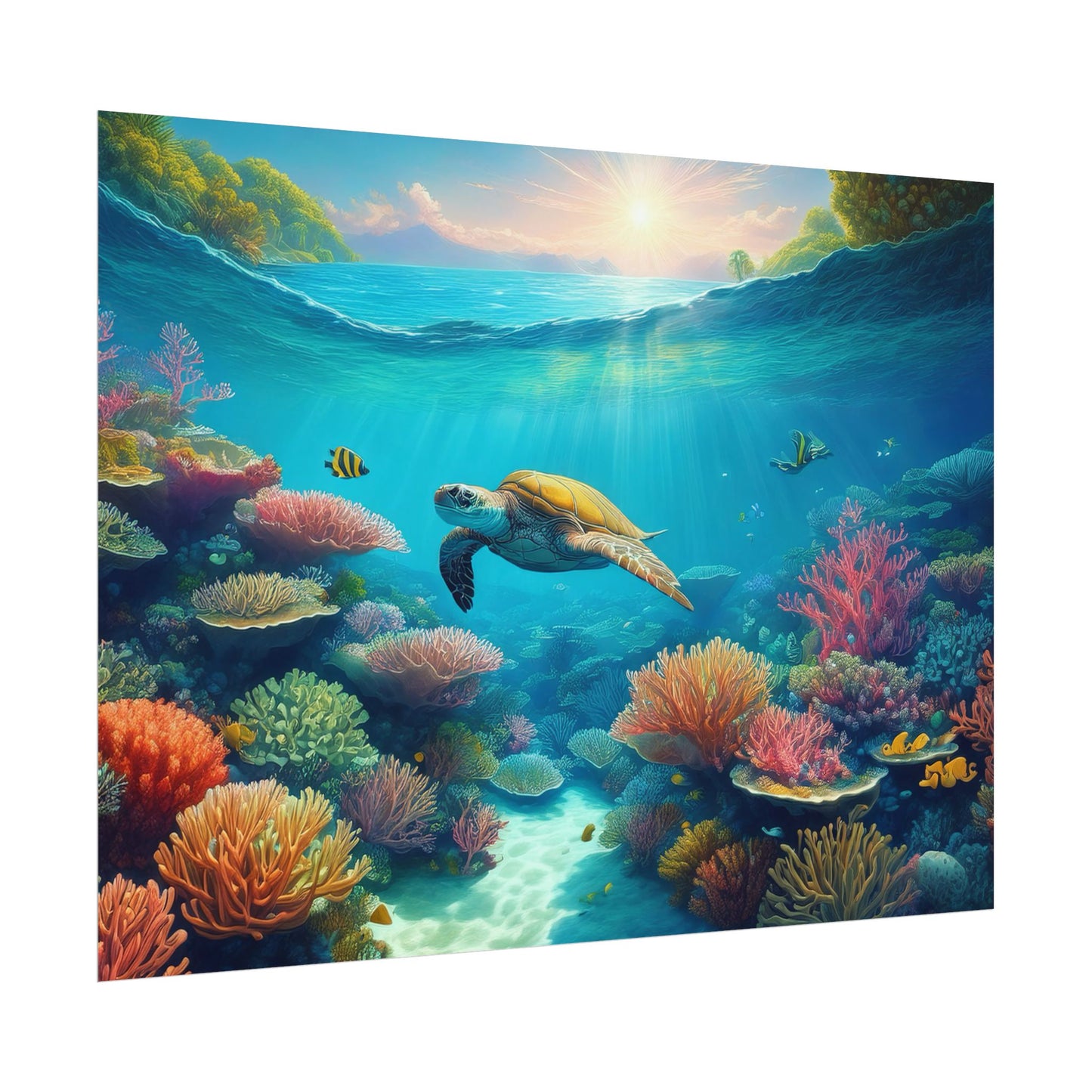 Turtle in the Great Barrier Reef Australia Coastal Print | Style 1 | Wall Art | Wall Print