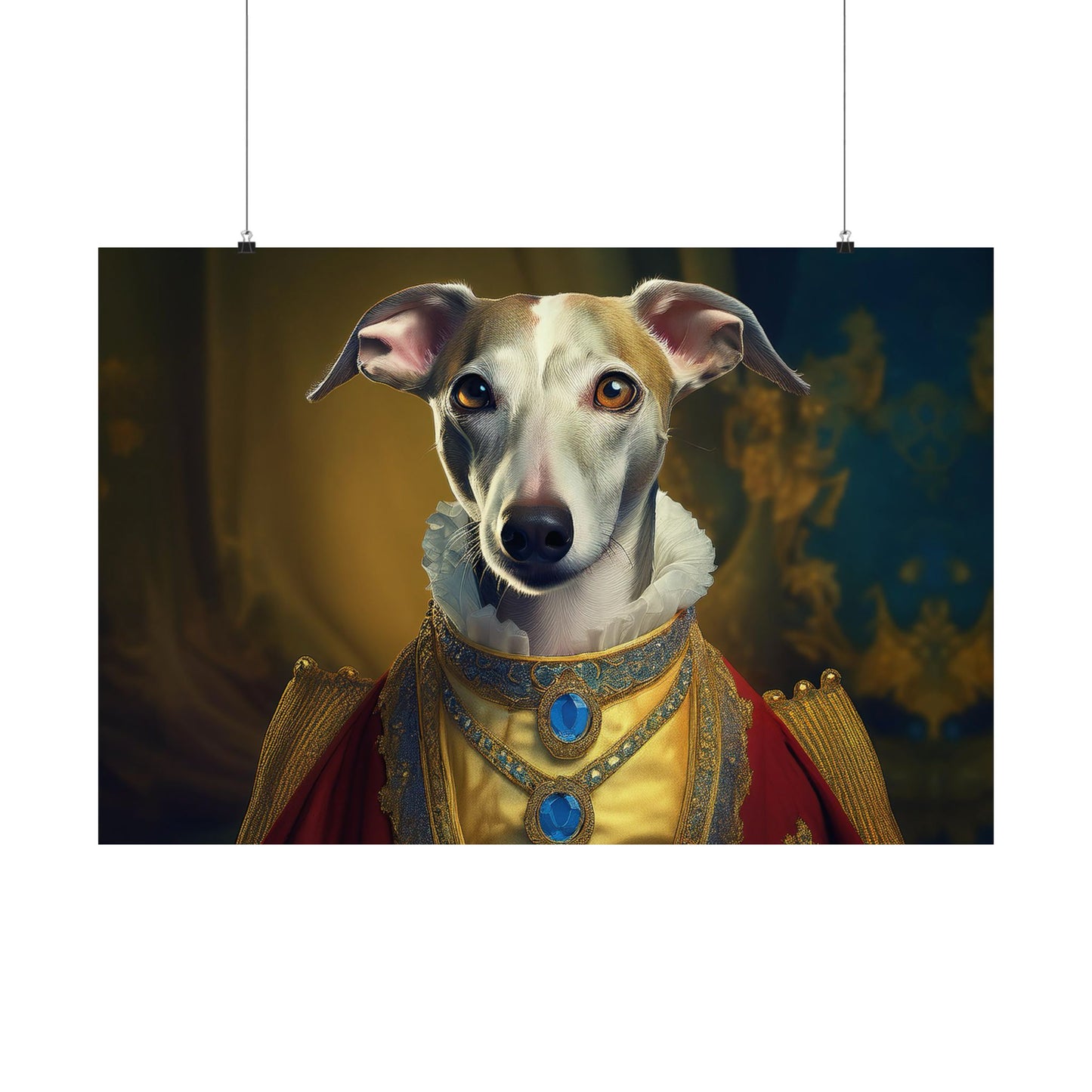 Whippet Dog Renaissance Pet Portrait Print, Whippet Art, Canine Decor, Dog Memorial Gift, wall print, wall art