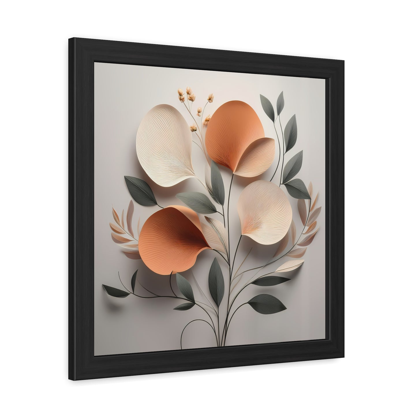 Floral wall art print, minimalist floral square framed print, modern botanical decor, orange and neutral tones