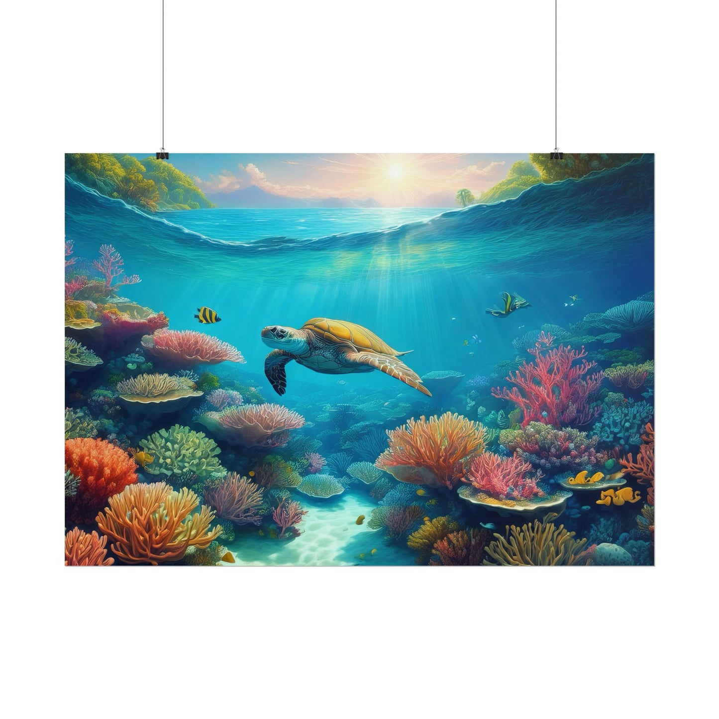 Turtle in the Great Barrier Reef Australia Coastal Print | Style 1 | Wall Art | Wall Print