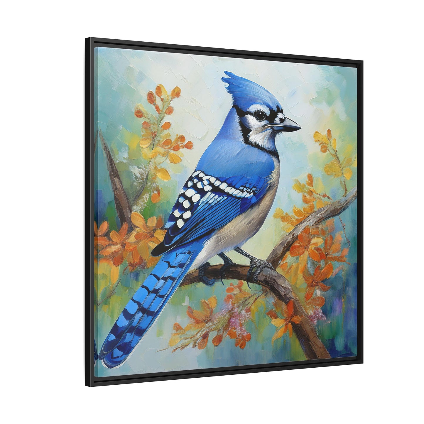 Blue Jay Bird Oil Painting Framed Canvas for Bird Lovers Home Decor, Indoor Wall Art, Wall Print, Bird Art, Living Room Wall Art