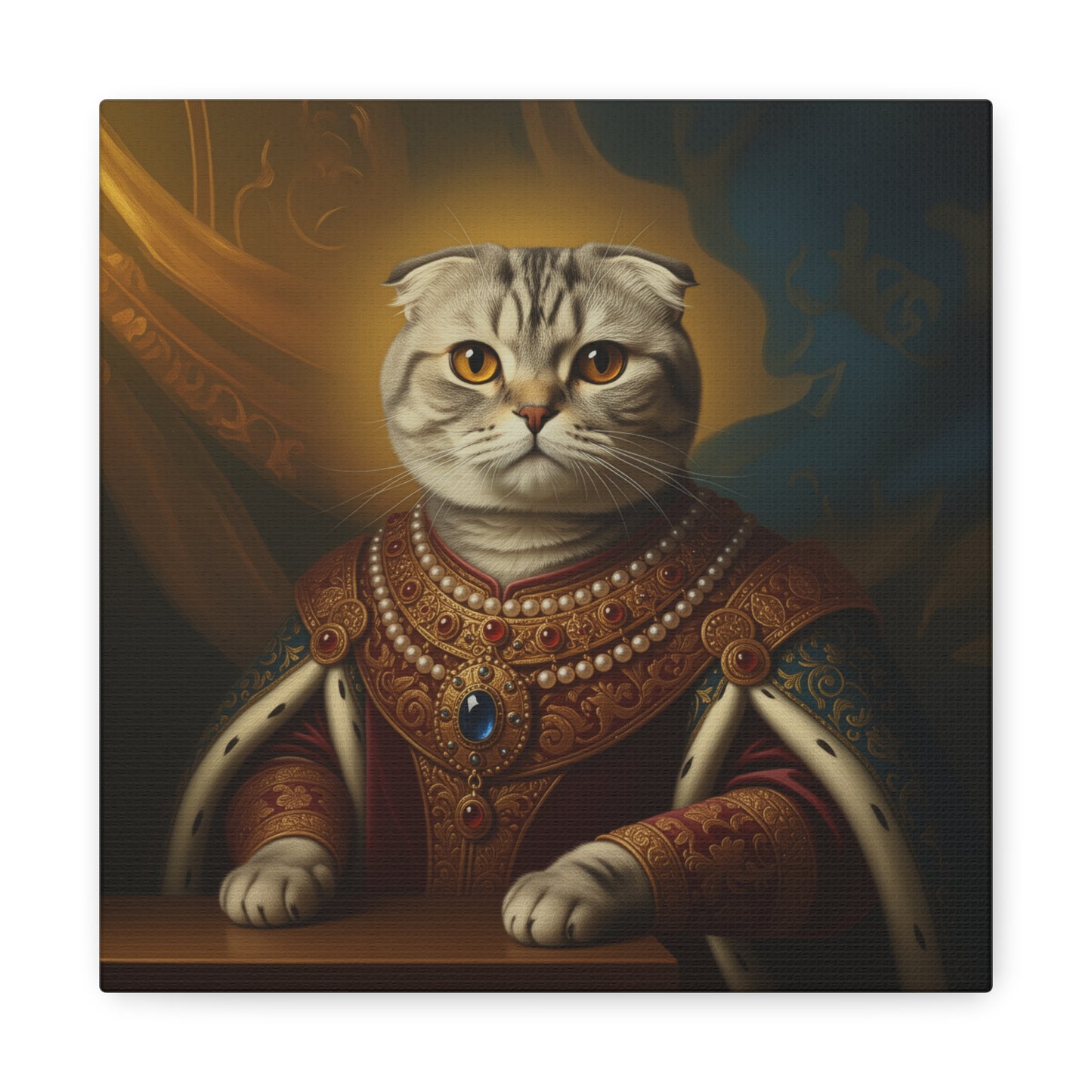 Scottish Fold Renaissance Royal Cat Canvas Art Print, Cat Wall Decor, Pet Lover Gift, Feline Portrait, Home Decoration, Unique Gift for Cat Lovers