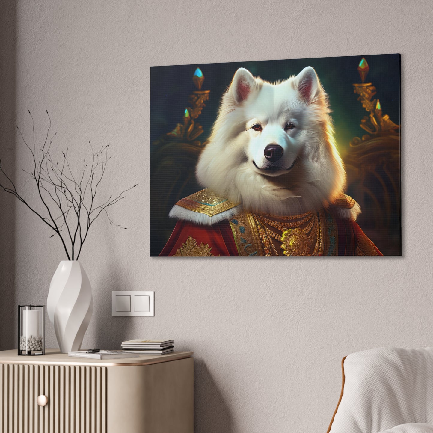 Regal Samoyed Canvas Art, Pet Wall Decor, Dog Portrait, Unique Home Decor, Animal Lover Gift, Noble Canine Wall Art
