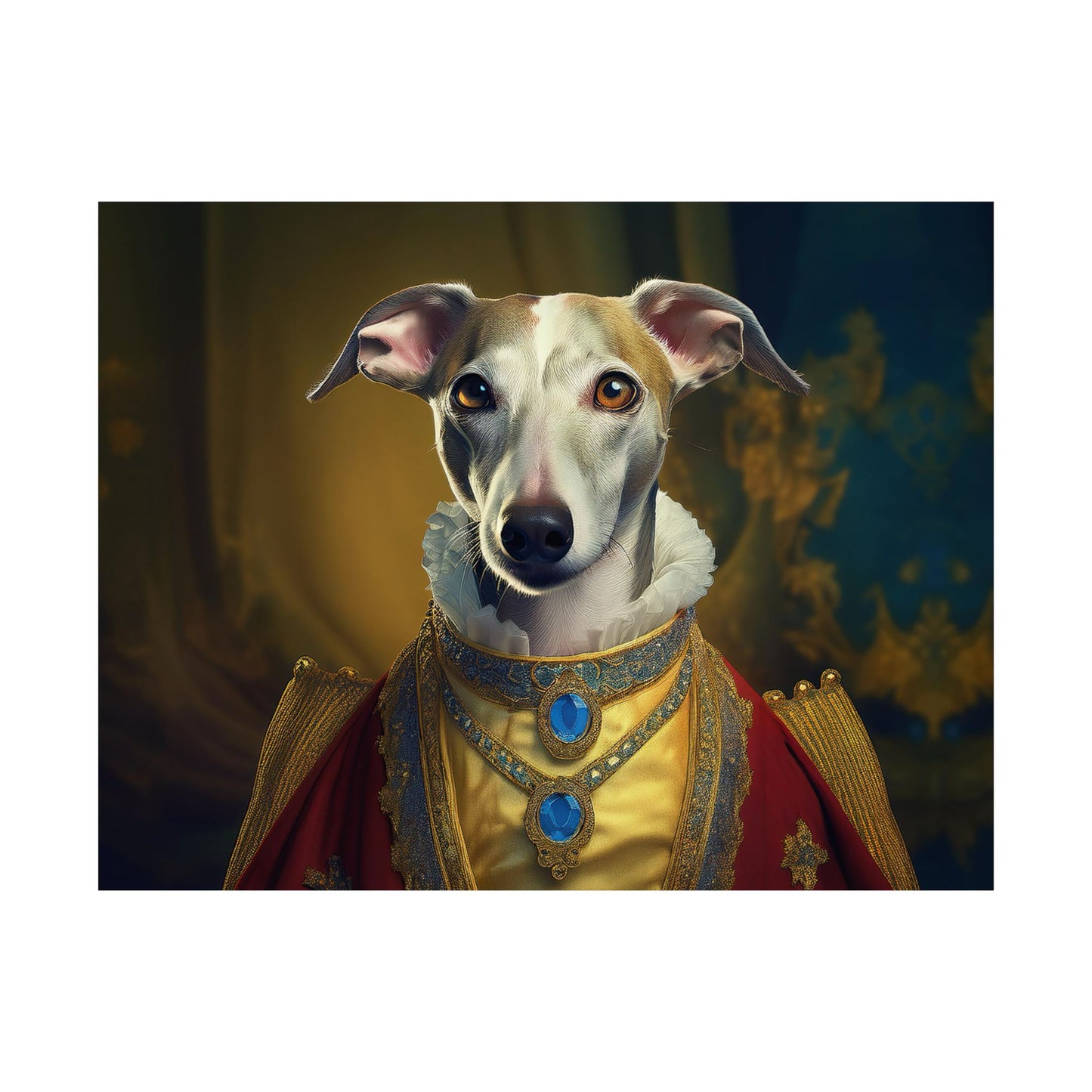Whippet Dog Renaissance Pet Portrait Print, Whippet Art, Canine Decor, Dog Memorial Gift, wall print, wall art
