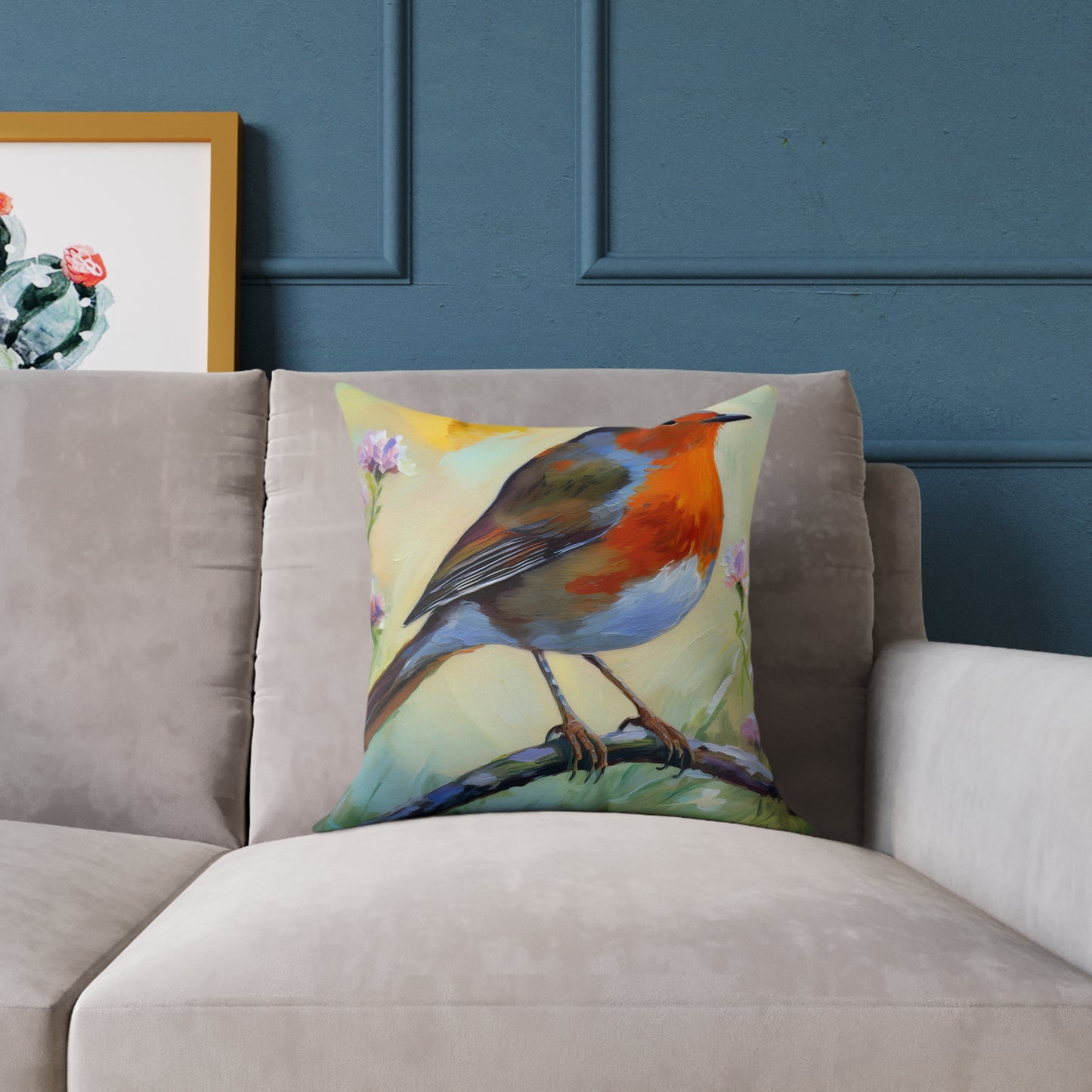 Vibrant American Robin Bird Throw Pillow, Nature Decor, Home Accent, Gift for Bird Lovers, Cozy Living Room Cushion